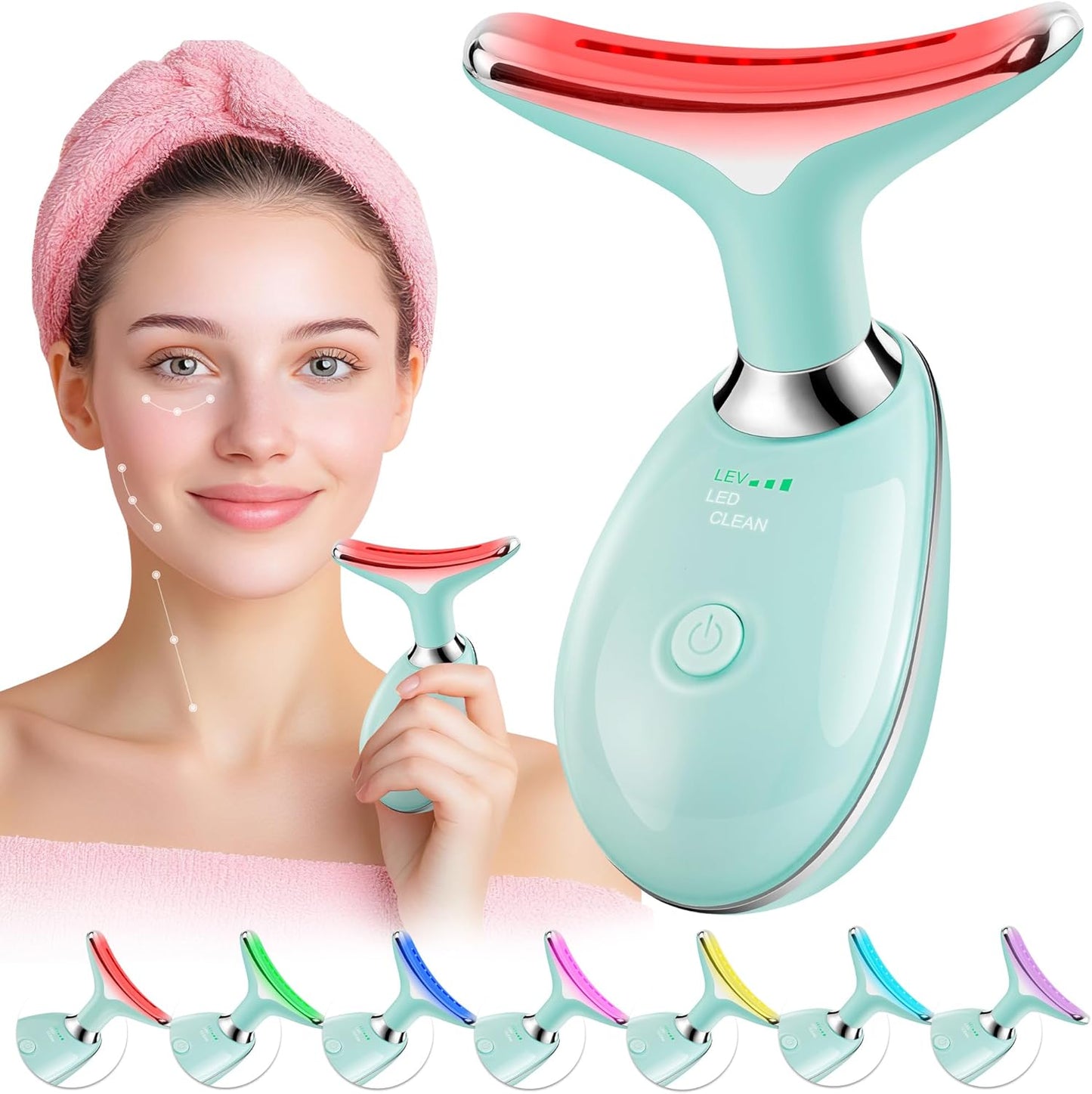 Red-Light-Therapy-for-Face, Facial Massager Wand with 7 Color - Birthday, Christmas, Mothers Day, Valentines Day, Self Care Gifts for Her Women Mom Best Friend Wife Teacher (Emerald Green)