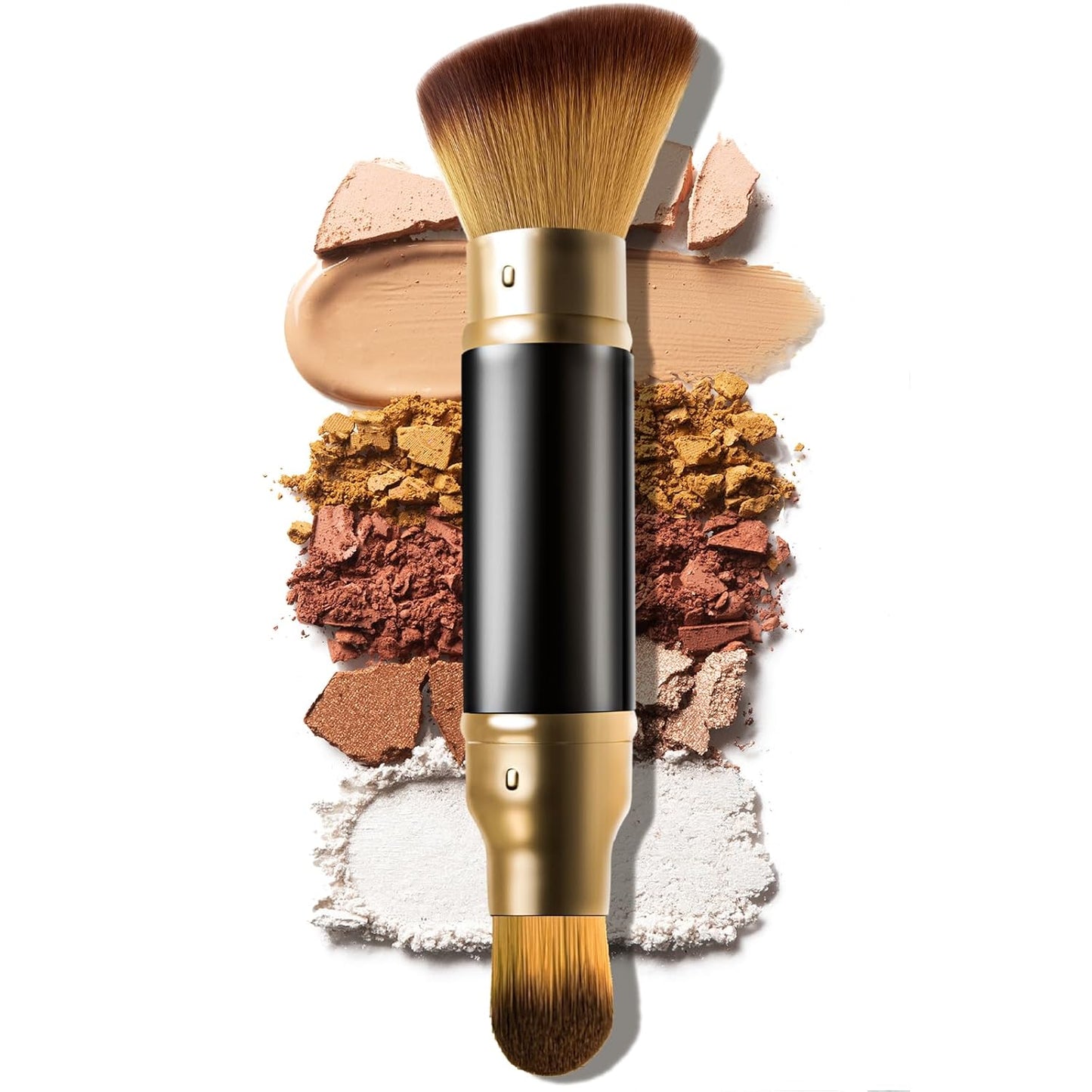 Retractable Airbrush Kabuki Brush for All Face Makeup & Foundation for Liquid, Cream and Powder Face Makeup, Dual-Ended Brush for Precision Natural Beautiful Look, With Aluminum Handle - Black