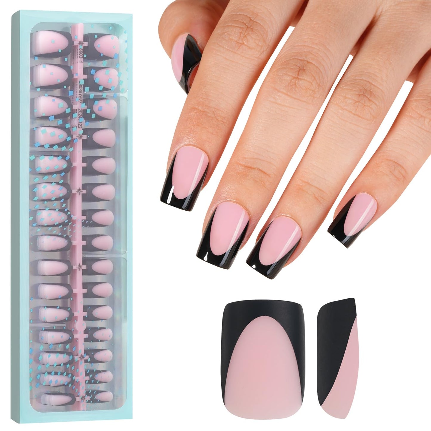 Vansiho Pink Deep French Gel Nail Tips, 150Pcs Short Square Soft Gel Nail Tips Black, French Tips Press on Nails, Fake Nails for Nail Art DIY 15 Sizes