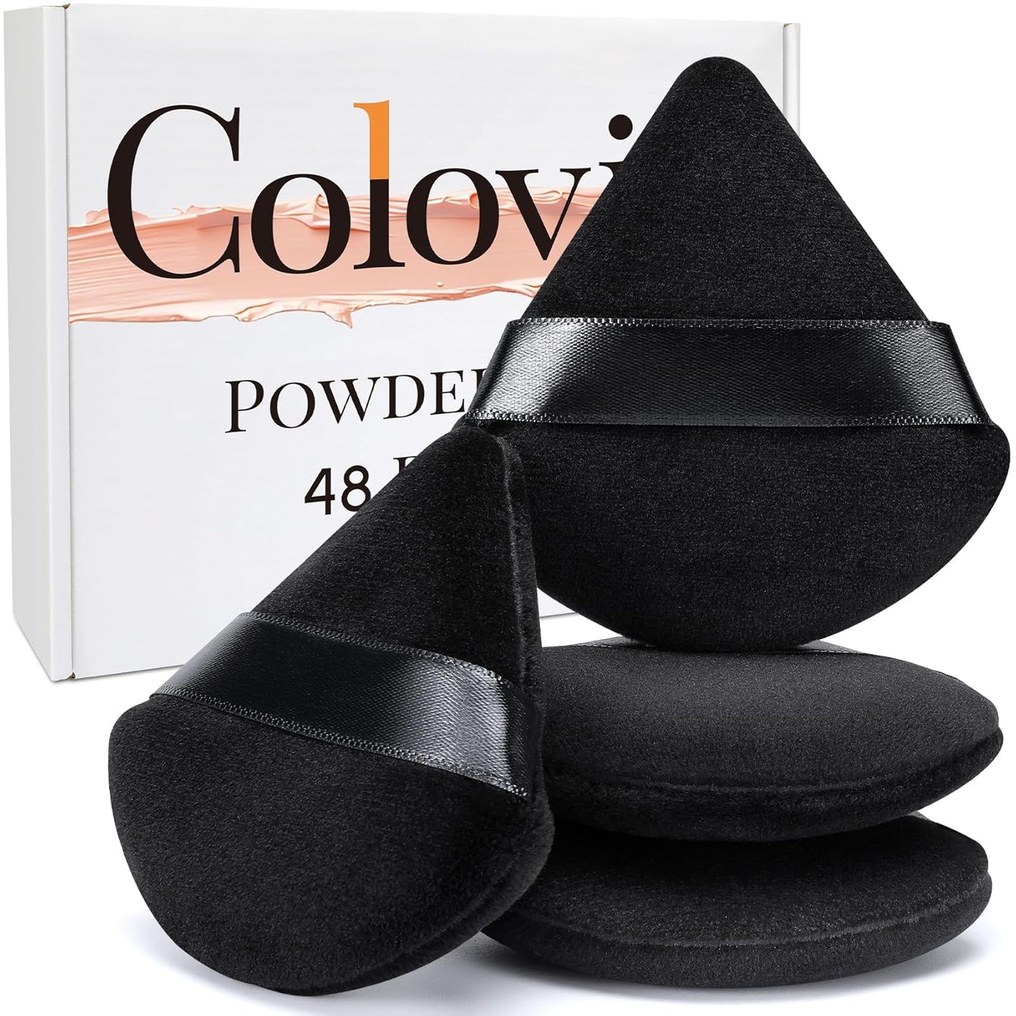 Colovis 48 PCS Powder Puff, Face Soft Makeup Sponge, Velour Triangle Powder Puff for Foundation, Makeup Puff Setting Makeup for Loose Powder, Beauty Tools(Black)