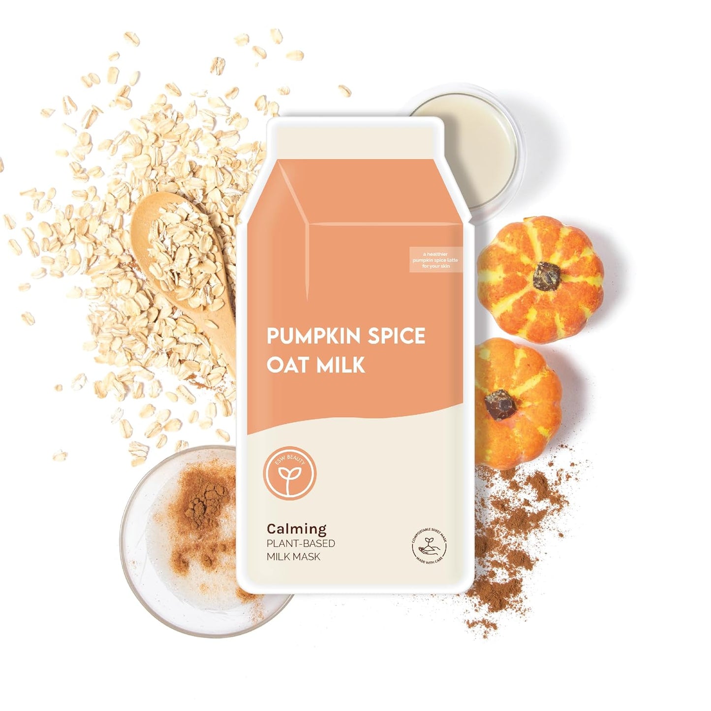 ESW Beauty Pumpkin Spice Oat Milk – Calming Plant-Based Milk Face Mask (6-Pack) – Pumpkin Extract for Dry, Sensitive Skin – Soothes, Reduces Oil & Fights Breakouts