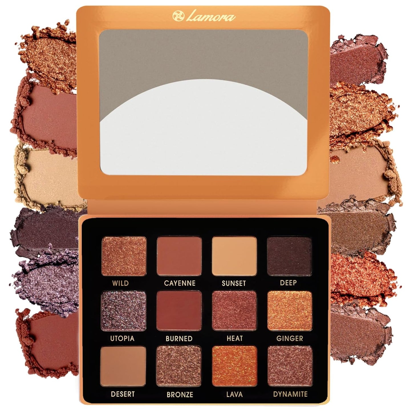 Lamora Nude Bronze Eyeshadow Palette - 12 Warm Brown Highly Pigmented Shimmer & Matte Shades - Travel Size Makeup Palette with Mirror