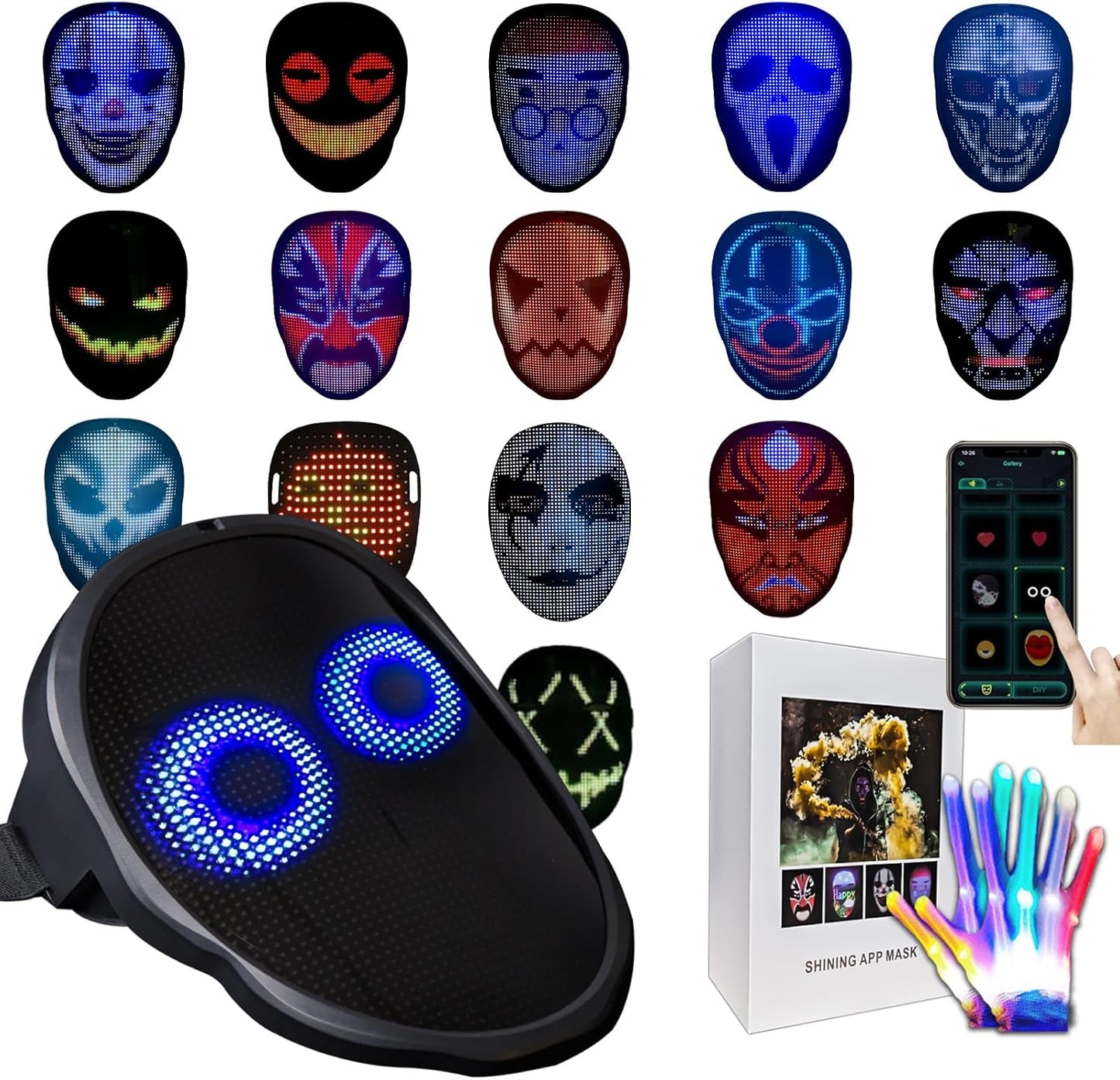 Led-Mask Gloves Halloween-Costumes For Kids Men Adult 2025, Light Up Gesture Cosplay Birthday Gifts For Boys 8+