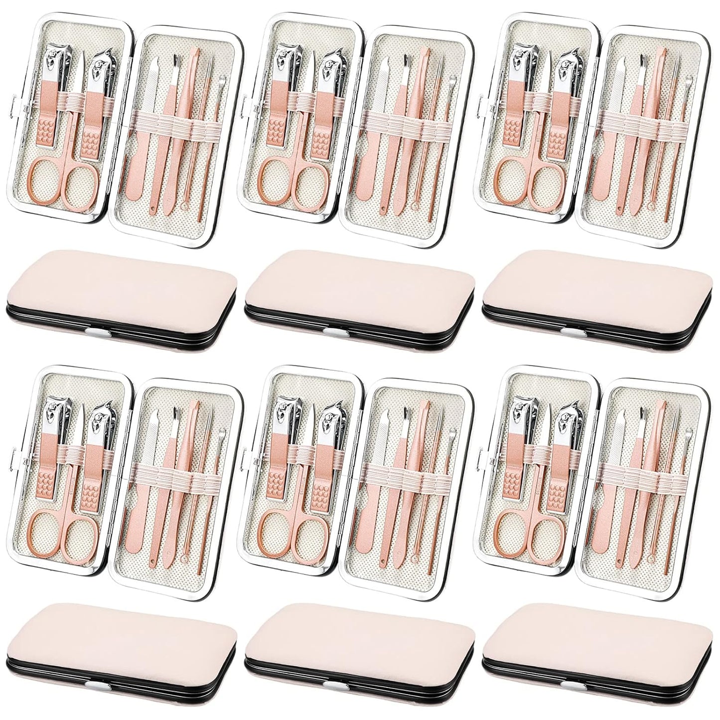 Geosar 12 Sets Manicure Set Nail Clippers Pedicure Kit 8 in 1 Stainless Steel Professional Grooming Kits Nail Care Tools with Travel Case for Men Women(Rose Gold)