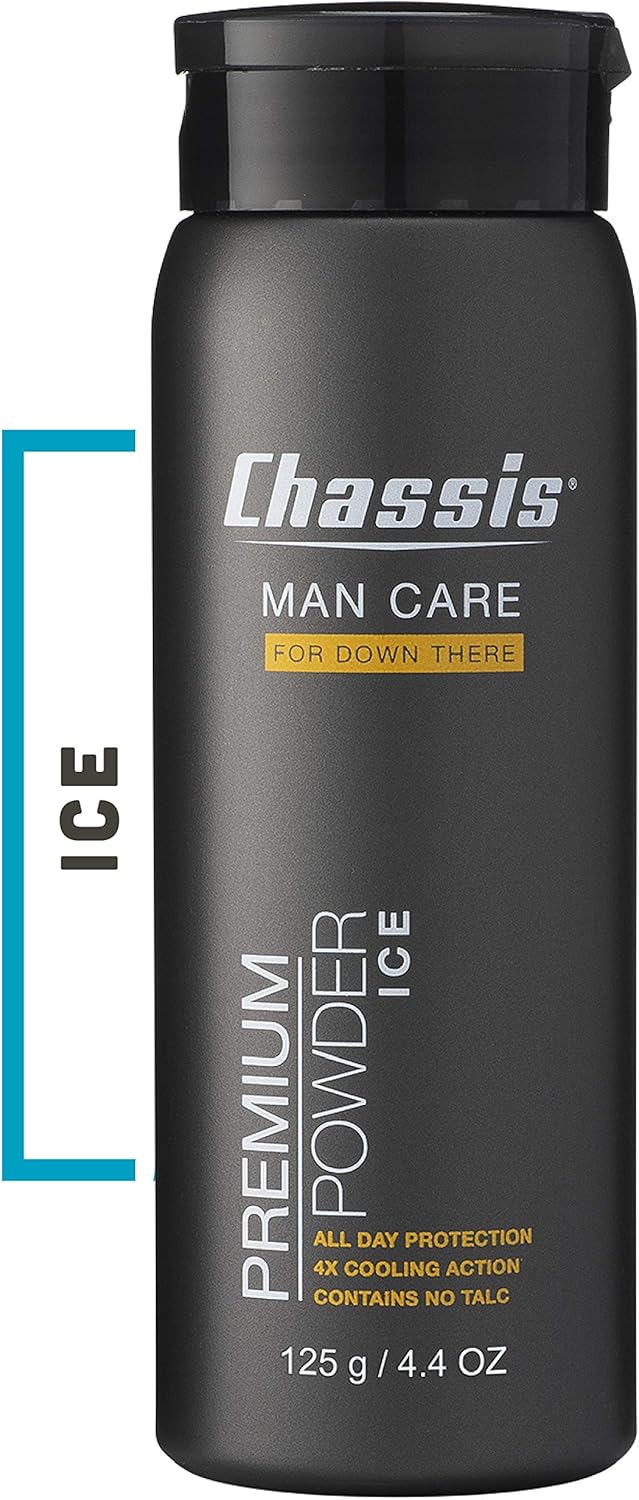 Chassis Ice Premium Body Powder for Men, Whole Body Deodorant, Odor-Absorbent, Talc-Free Anti-Chafing Powder for Groin & Sensitive Skin, Friction Defense & Odor Control, Original Fresh Scent