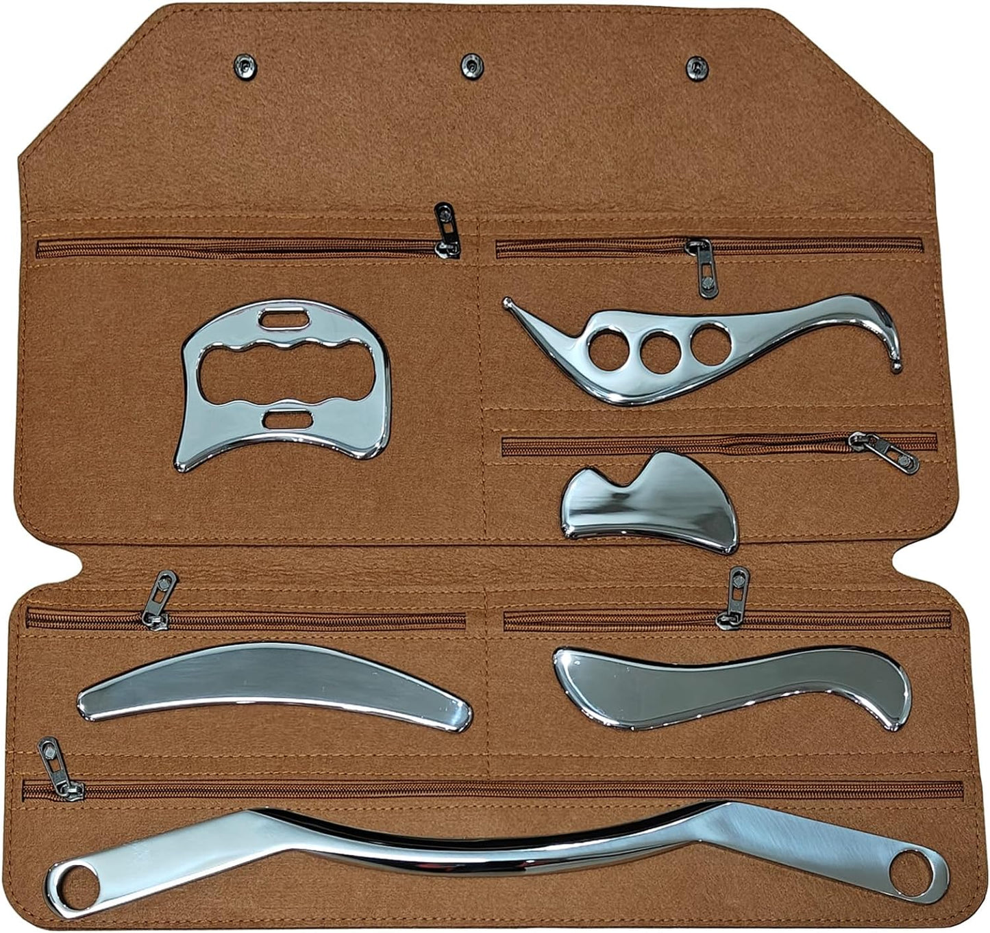 6 in 1Stainless Steel Gua Sha Scraping Massage Tool Set- IASTM Tool Set Great Soft Tissue Mobilization Tool- for Back, Neck, Arm, Leg, Shoulder and Whole Body Acupoints(Carry Bag)