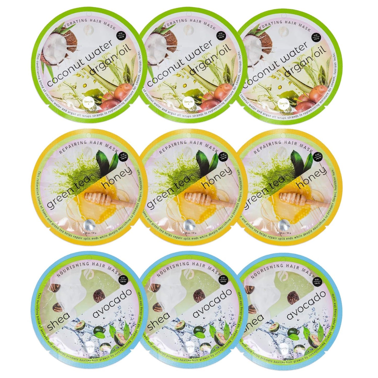 SpaLife Assorted All Natural Hair Mask 9 pack