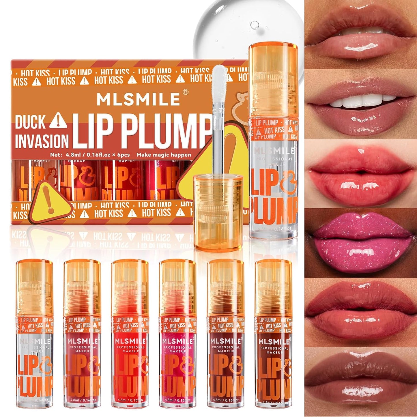 6 Colors Duck Lip Plumper Gloss, Glitter Shine Primer Lip Tint Korean Clear Plumping Lip Gloss, High Pigment No Sticky Sexy Lip Gloss, Lip Plumper Gloss Make Lips Fuller