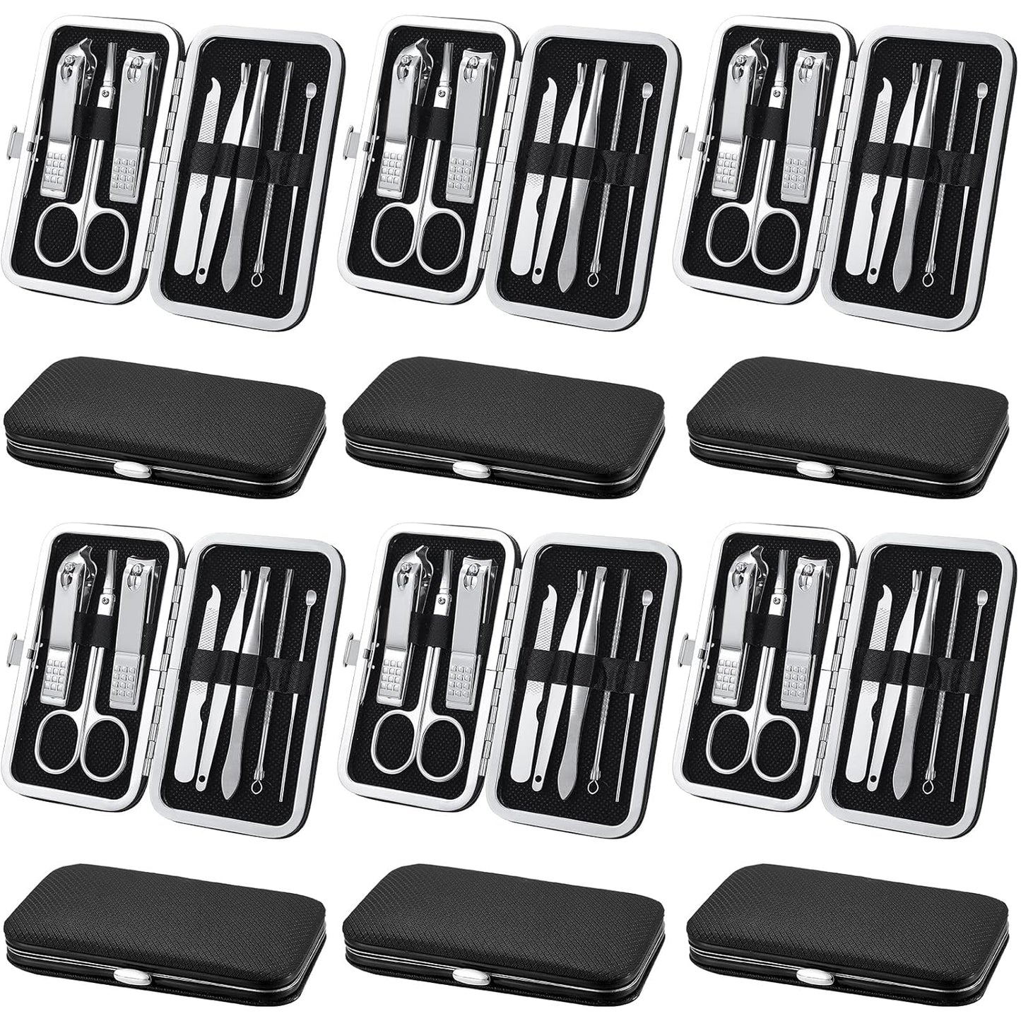 Geosar 12 Sets Manicure Set Nail Clippers Pedicure Kit 8 in 1 Stainless Steel Professional Grooming Kits Nail Care Tools with Travel Case for Men Women(Black)