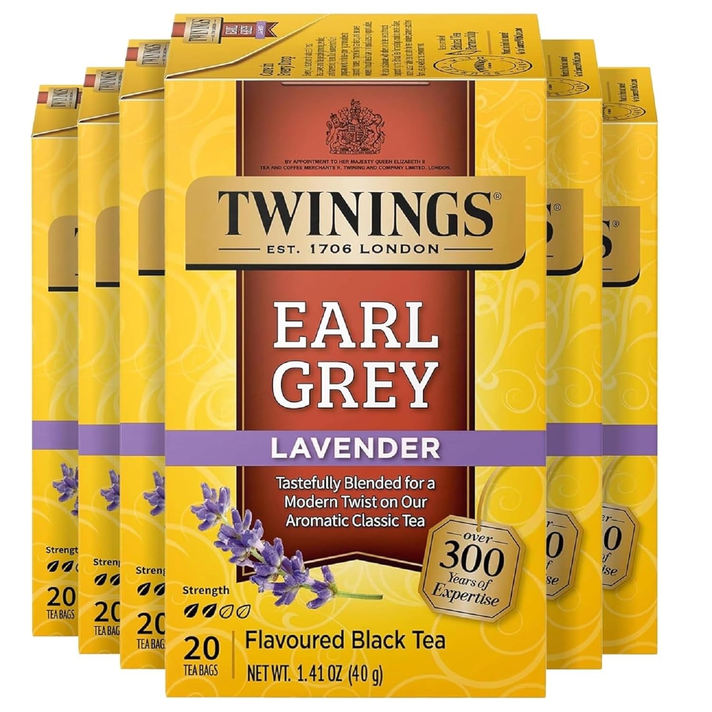 Twinings Earl Grey Lavender Black Tea Individually Wrapped Bags, 20 Count (Pack of 6), Citrus, Bergamot & Floral, Caffeinated, Enjoy Hot or Iced, 120 Teabags