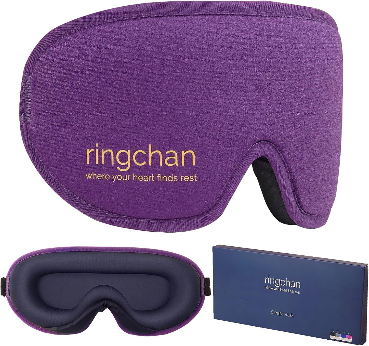 ringchan Full Blackout Sleep Mask for Meditation & Yoga – Soft, Skin-Friendly & Zero-Pressure on Eyelids – Ideal for Sleep, Travel & Relaxation – Deep Lavender Purple