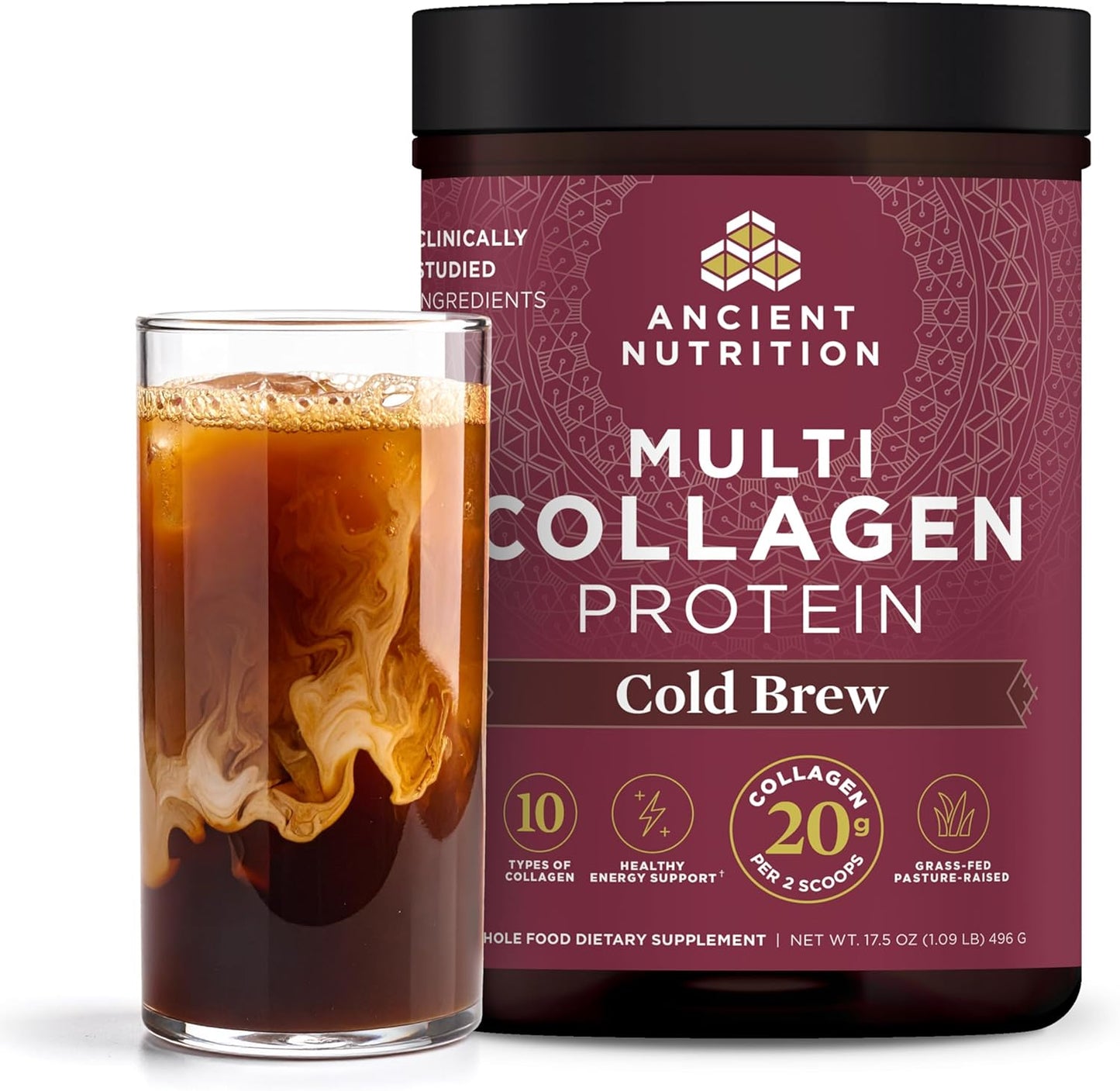 Ancient Nutrition Hydrolyzed Collagen Peptides Powder, Cold Brew Multi Collagen Protein for Women and Men, 40 Servings, Supports Skin and Nails, Gut Health, 17.5 oz