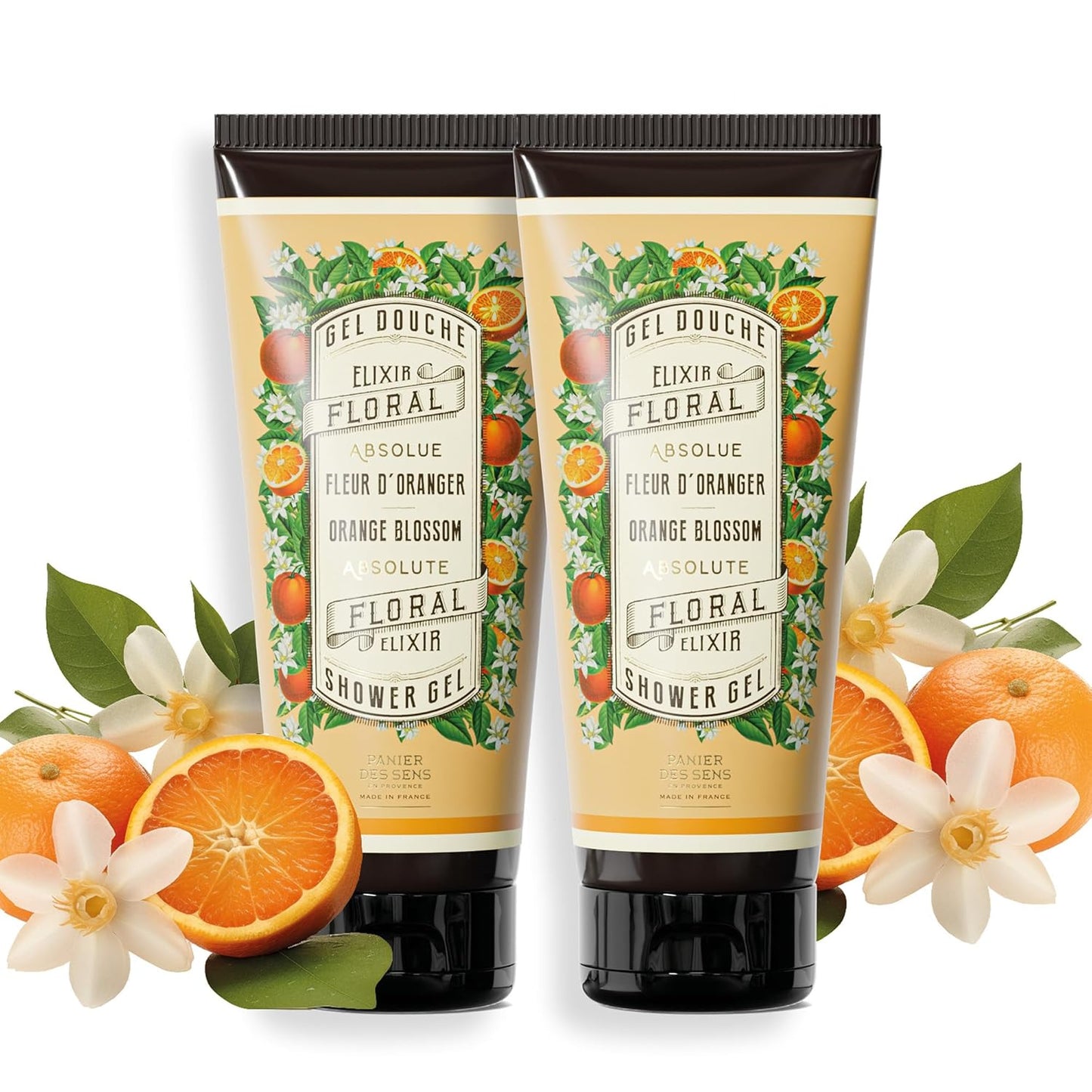 Panier des Sens - Duo Orange Blossom Moisturizing Body Wash for Women & Men - Gentle Shower Gel with 95% Natural Ingredients for Normal, Sensitive Skin - Body Care Made in France, SLS Free -2x6.8 Floz