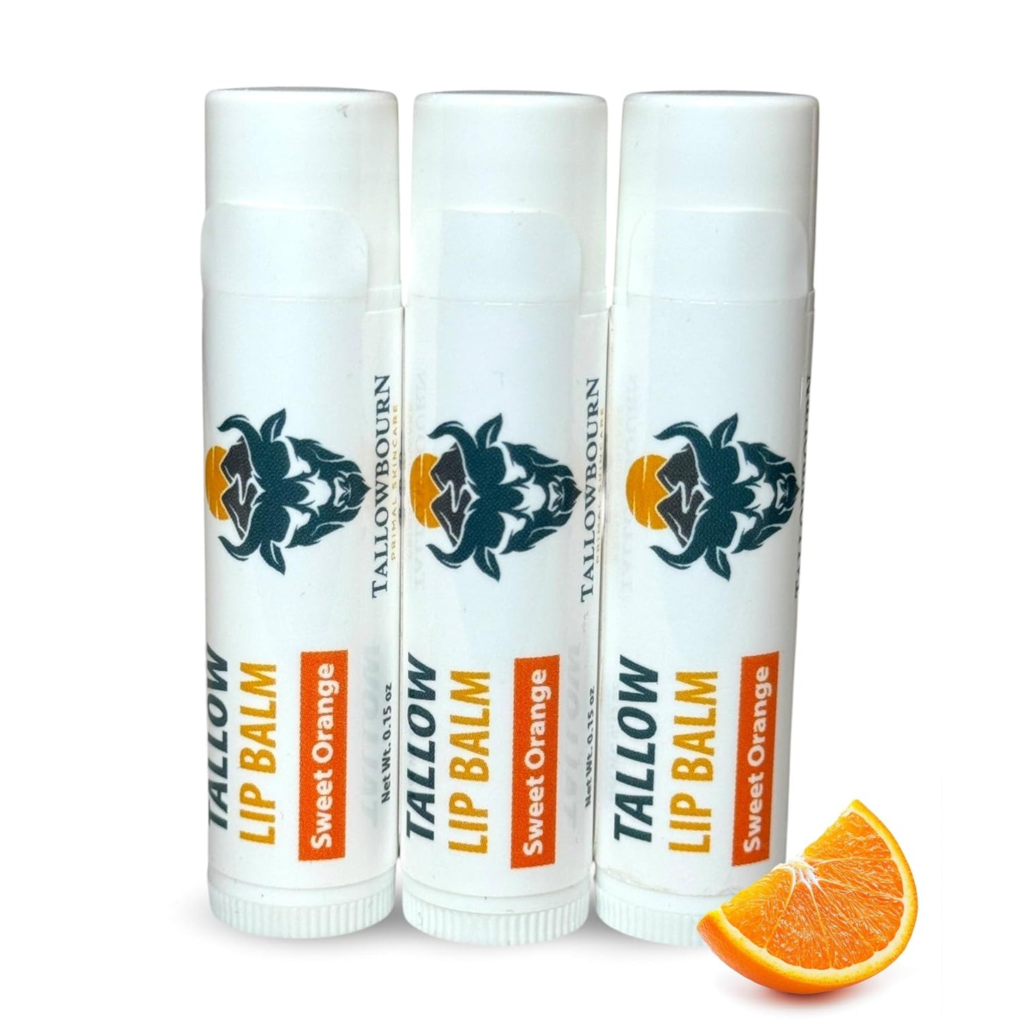 Moisturizing Tallow Lip Balm – Grass-Fed Beef Tallow with Organic Coconut Oil, Beeswax, and Vitamin E – Sweet Orange – Lip Balm Set – Travel Essential – 3-Pack