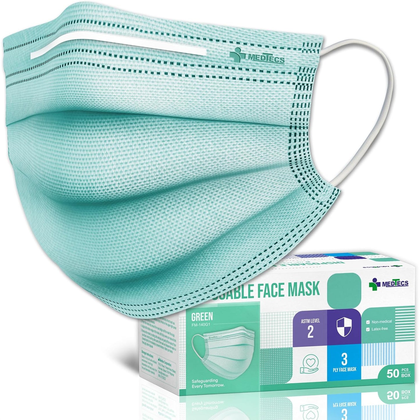 Medtecs Face Mask Disposable – Available in 50 & 2,000 pcs – ASTM Level 1, 3-Ply Breathable, Soft Fit – Adult Size – Ideal for Commuting & Daily Wear