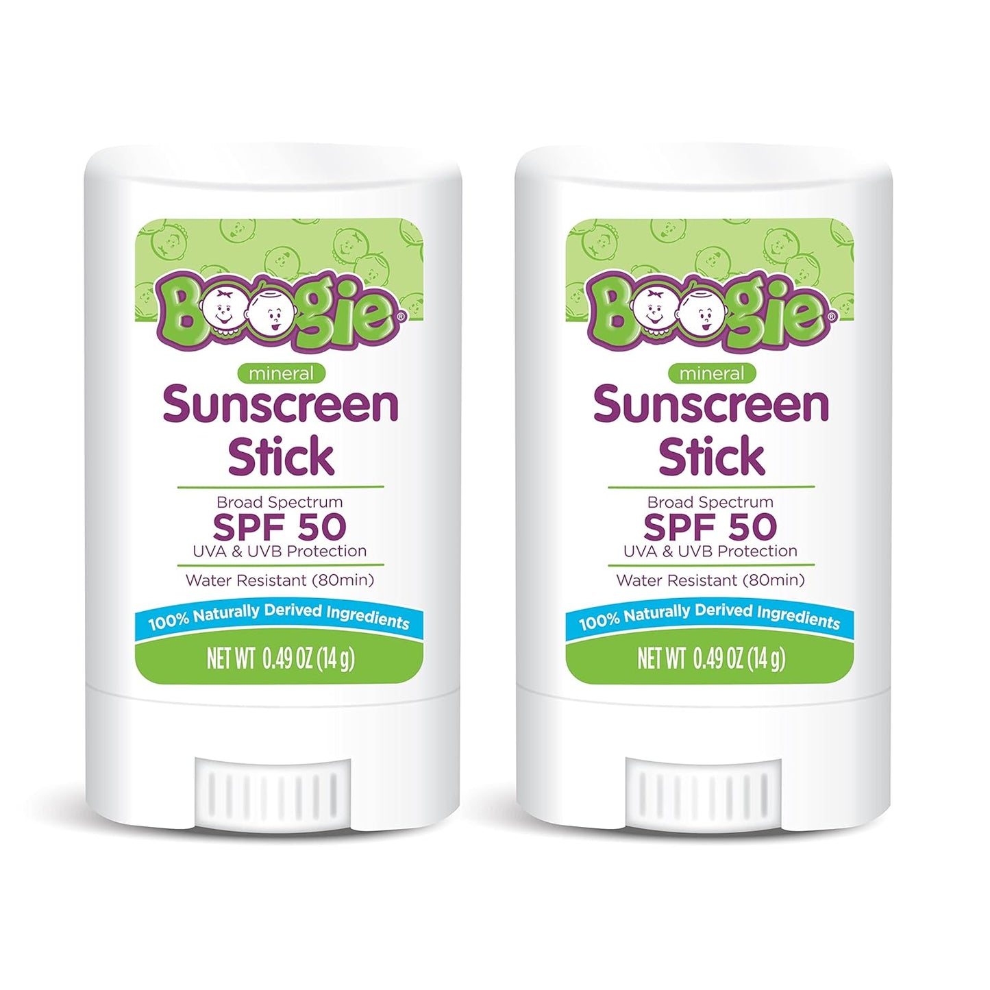 Baby Sunscreen Stick by Boogie Block, Mineral Sunscreen SPF 50, FSA/HSA Eligible, Travel Size Sunblock for Kids, Zinc Oxide, Water Resistant, Vegan, Fragrance Free Pack of 2