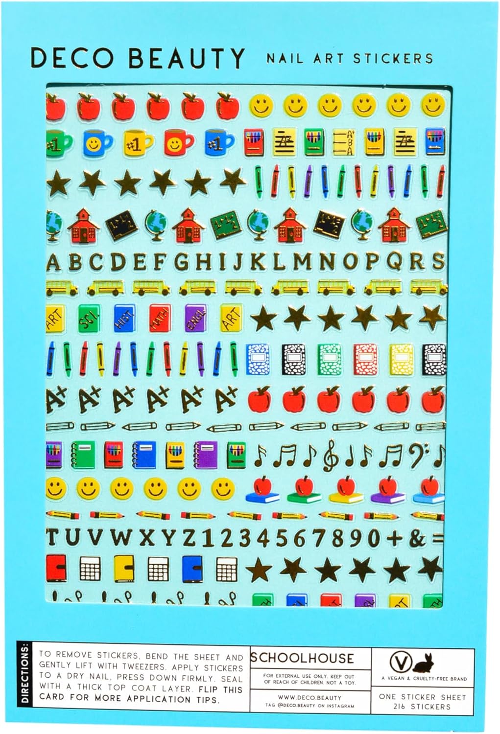 Deco Beauty Schoolhouse Nail Stickers - Lightweight & Easy-to-Apply Nail Art with Trendy Designs - Durable & Long-Lasting Nail Stickers for Women, Ideal for DIY Manicures & Salon-Quality Nails