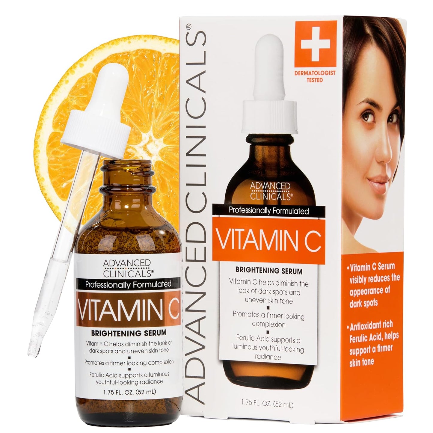 Advanced Clinicals Brightening Vitamin C Serum For Face With Glycolic Acid + Lactic Acid | Vitamin C Eye Serum Face Moisturizer For Improving Look Of Dark Spots & Uneven Complexion, 1.75 Fl Oz