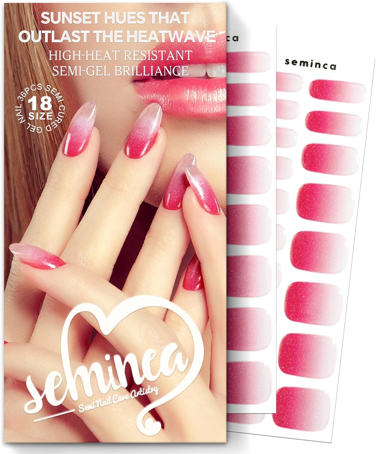 Semi Cured Gel Nail Strips-Salon Quality Work Nails Trendy Coffee Colors Long Lasting, Easy On & Off Gel Nail Wraps,Works with Any UV/LED Lamps(Rose Gradient)