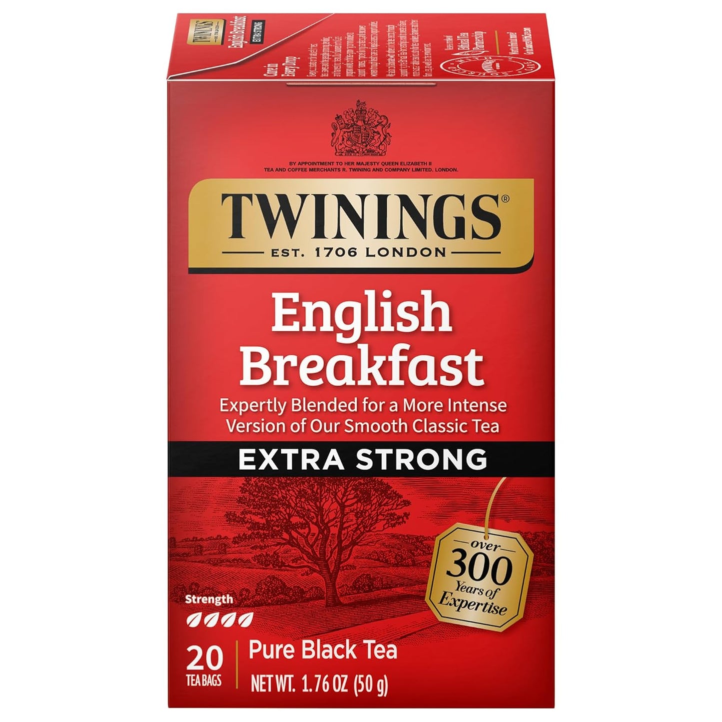 Twinings English Breakfast Extra Strong Black Tea Individually Wrapped Bags, 20 Count (Pack of 1), Robust, Caffeinated, Enjoy Hot or Iced, 20 Teabags