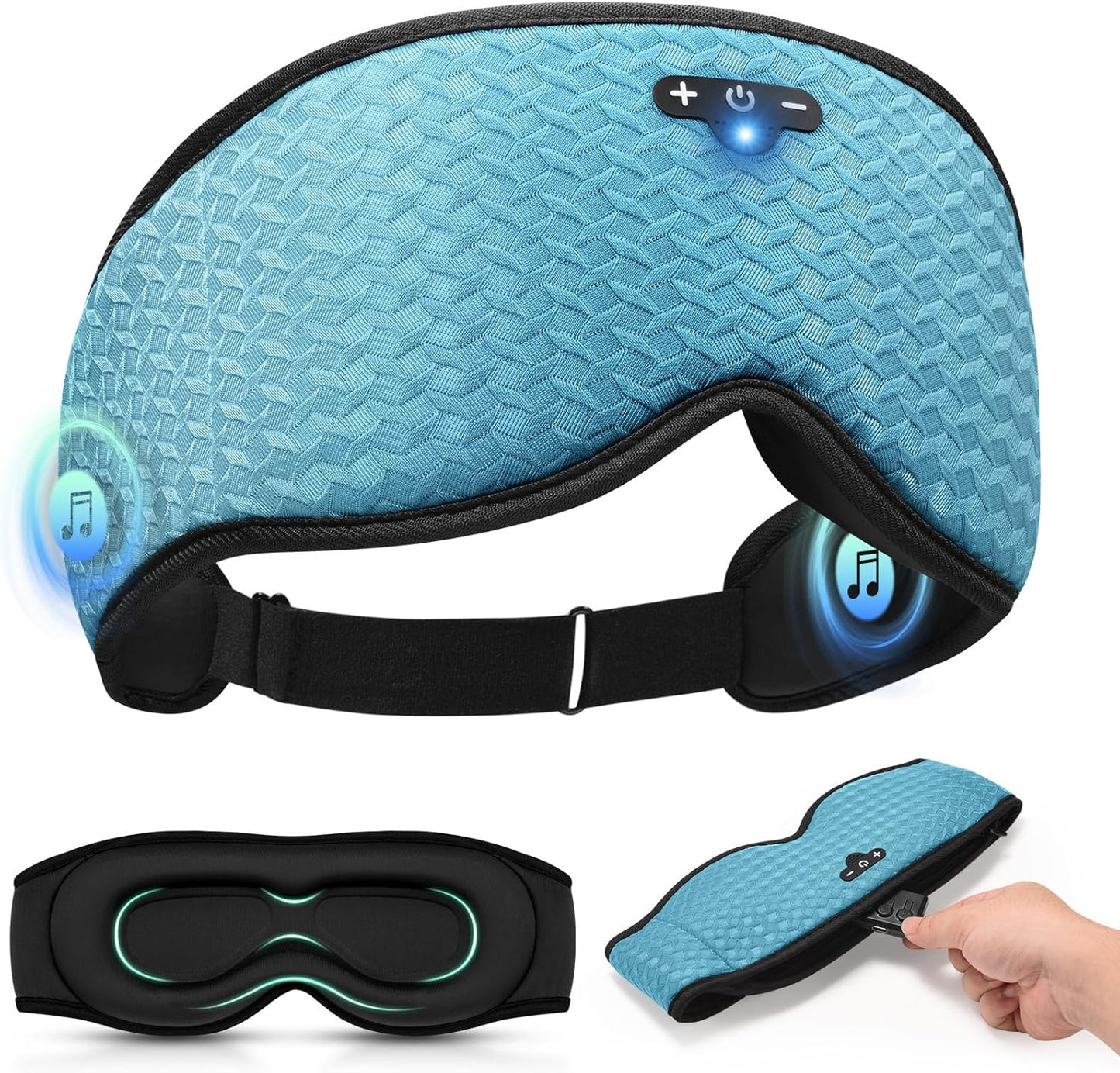3D Contoured Sleep Mask with Bluetooth Headphones, Adjustable Blackout Sleeping Mask, Easy Installation Sleeping Headphones with Ultra-Thin Stereo Speakers for Men, Women - Embroidered Blue