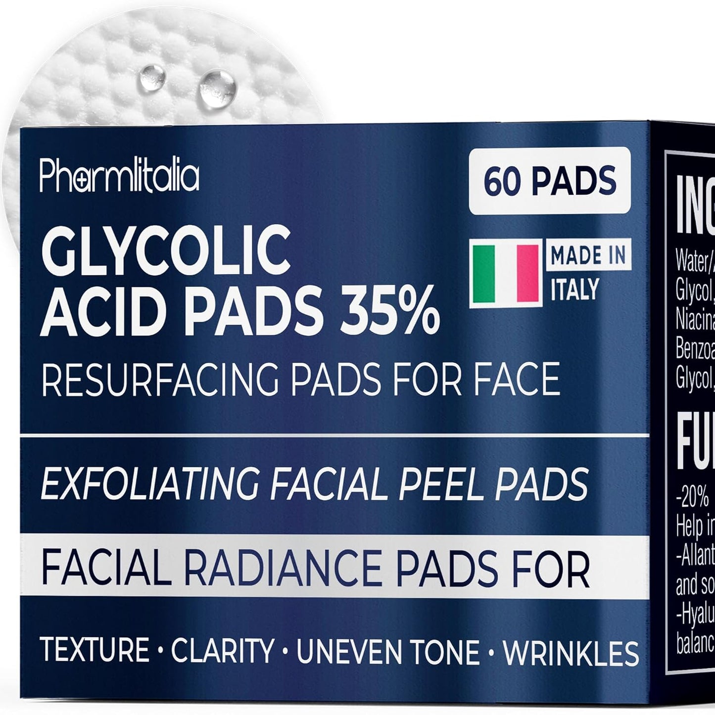Glycolic Acid Pads - Resurfacing Pads for Face 35% - Exfoliating Peel Pad for Body and Dark Spots - Fine Lines and Wrinkles - 60 Count