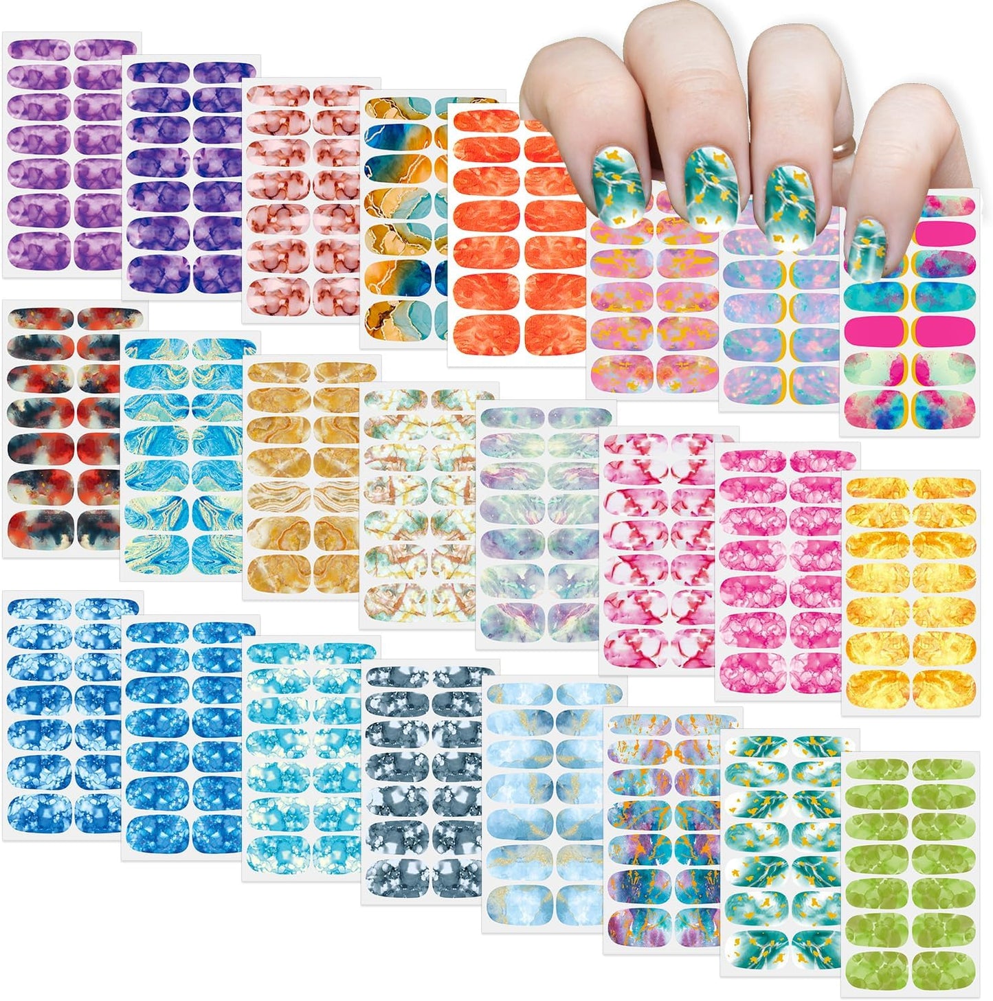 SILPECWEE 24 Sheets Nail Polish Stickers Full Wraps Ombre Design Gradient Color Gel Strips Self Adhesive Fingernail Sticker for Women With File
