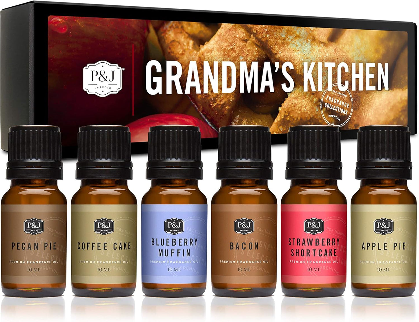P&J Trading Fragrance Oil Grandma's Kitchen Set | Apple Pie, Pecan Pie, Blueberry Muffin, Bacon, Strawberry Shortcake, Coffee Cake Candle Scents for Candle Making, Freshie Scents, Soap Making