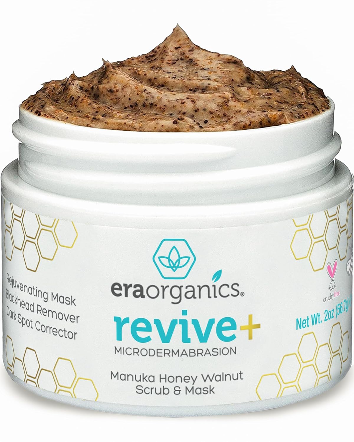 Era Organics Microdermabrasion Facial Scrub & Face Exfoliator - Spa Quality Exfoliating Mask with Manuka Honey Plus Walnut for Blackheads, Buildup, Wrinkles 2oz