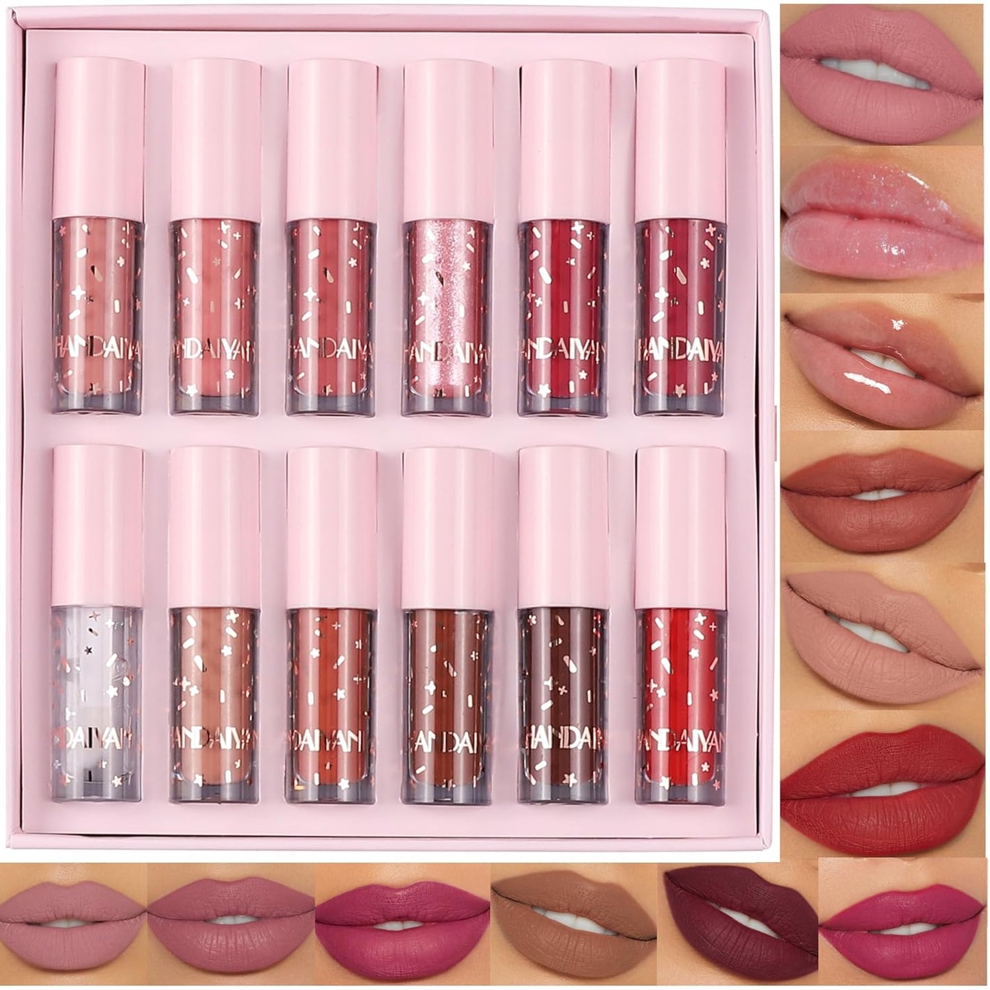 12 Colors Book Style Velvet Matte Liquid Lipstick Christmas Gift Set Long-Lasting Non-Stick Cup Not Fade Shimmer Nude Lip Gloss Thanks For the Love Lip Set (Set C)