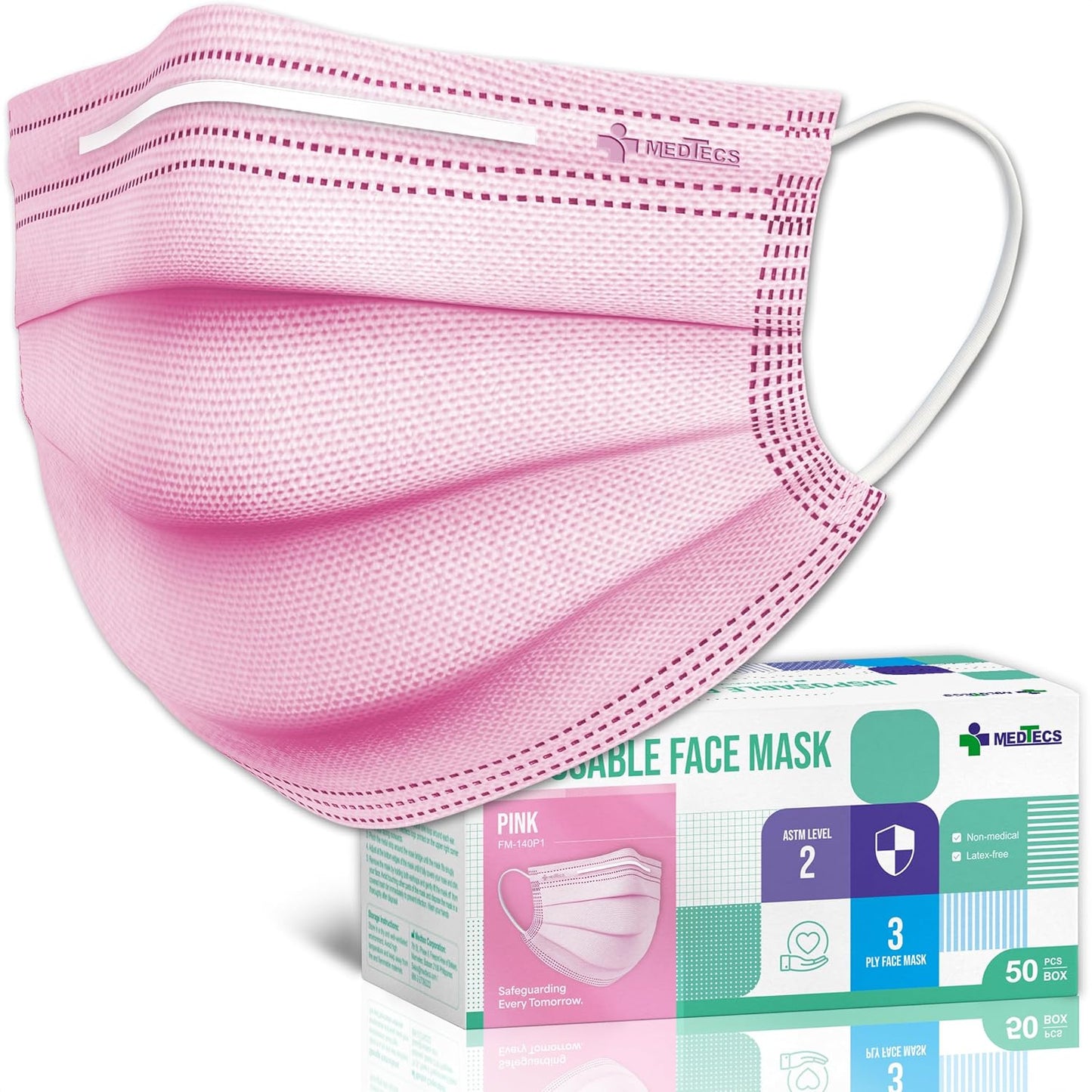 Medtecs Face Mask Disposable – Available in 50 & 2,000 pcs – ASTM Level 1, 3-Ply Breathable, Soft Fit – Adult Size – Ideal for Commuting & Daily Wear