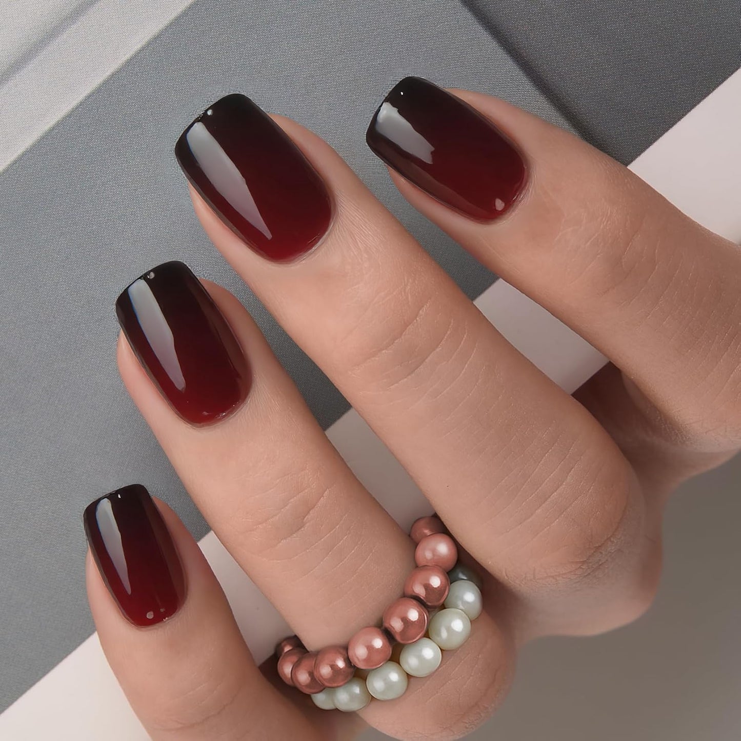 Curvlife Soft Gel Press On Nails Kit - 30pcs Red Ombre Short Square Full Cover False Nail Tips Designs, Fake Nail with Nail Glue - Easy Application Nail Accessories for Women