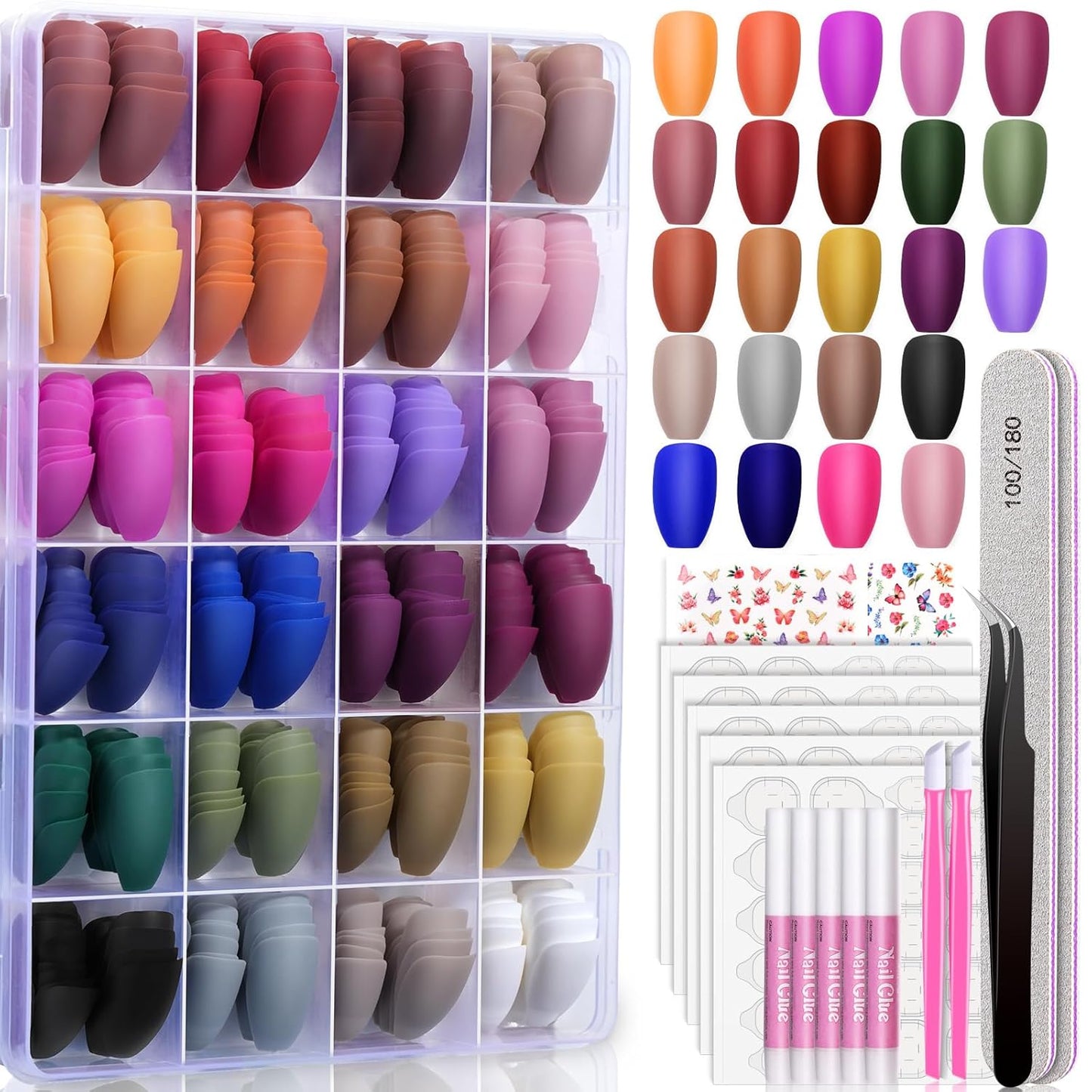 TsMADDTs Matte Press on Nails Coffin, Short Matte Press On Nails Almond 720PCS with Nail Adhesive Tabs, Nail Files for Nail Art DIY at Home