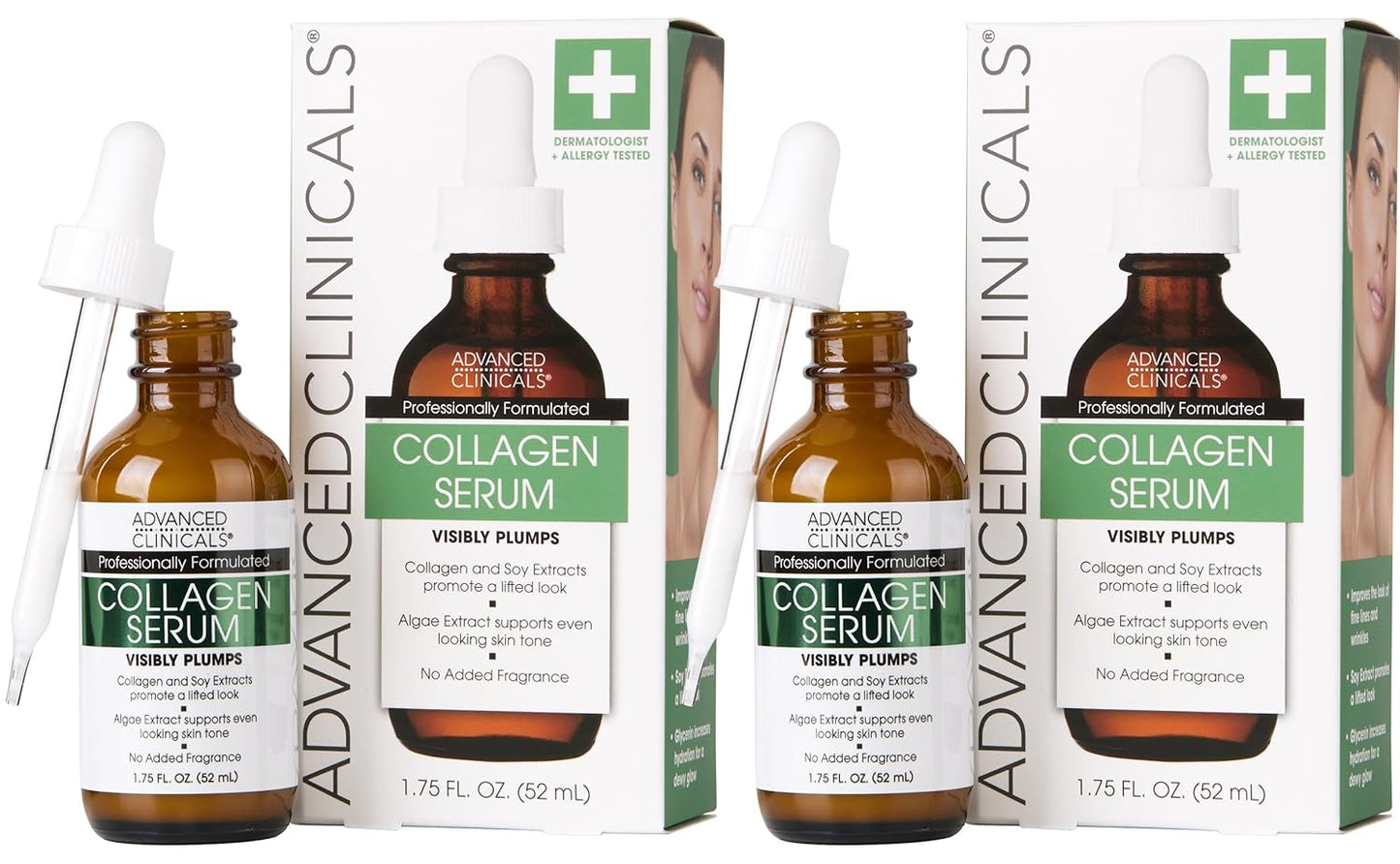 Advanced Clinicals Collagen Serum For Face | Visible Anti Aging Collagen Peptide Serum + Hyaluronic Acid Moisturizer Improves Look Of Wrinkles, Dry Skin, & Fine Lines, No added Fragrance, 2-Pack