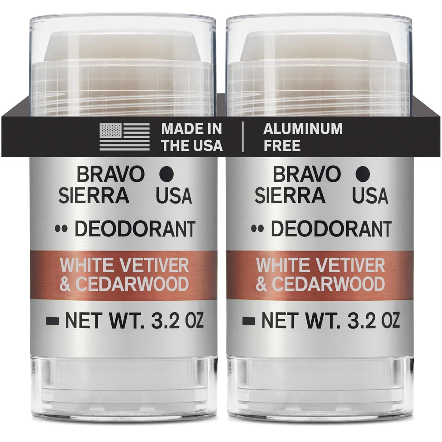 Aluminum-Free Deodorant for Men by Bravo Sierra, 2-Pack-Contains Natural Ingredients–Long Lasting All-Day Odor and Sweat Protection-White Vetiver & Cedarwood, 3.2 oz-Paraben-Free, Vegan & Cruelty-Free