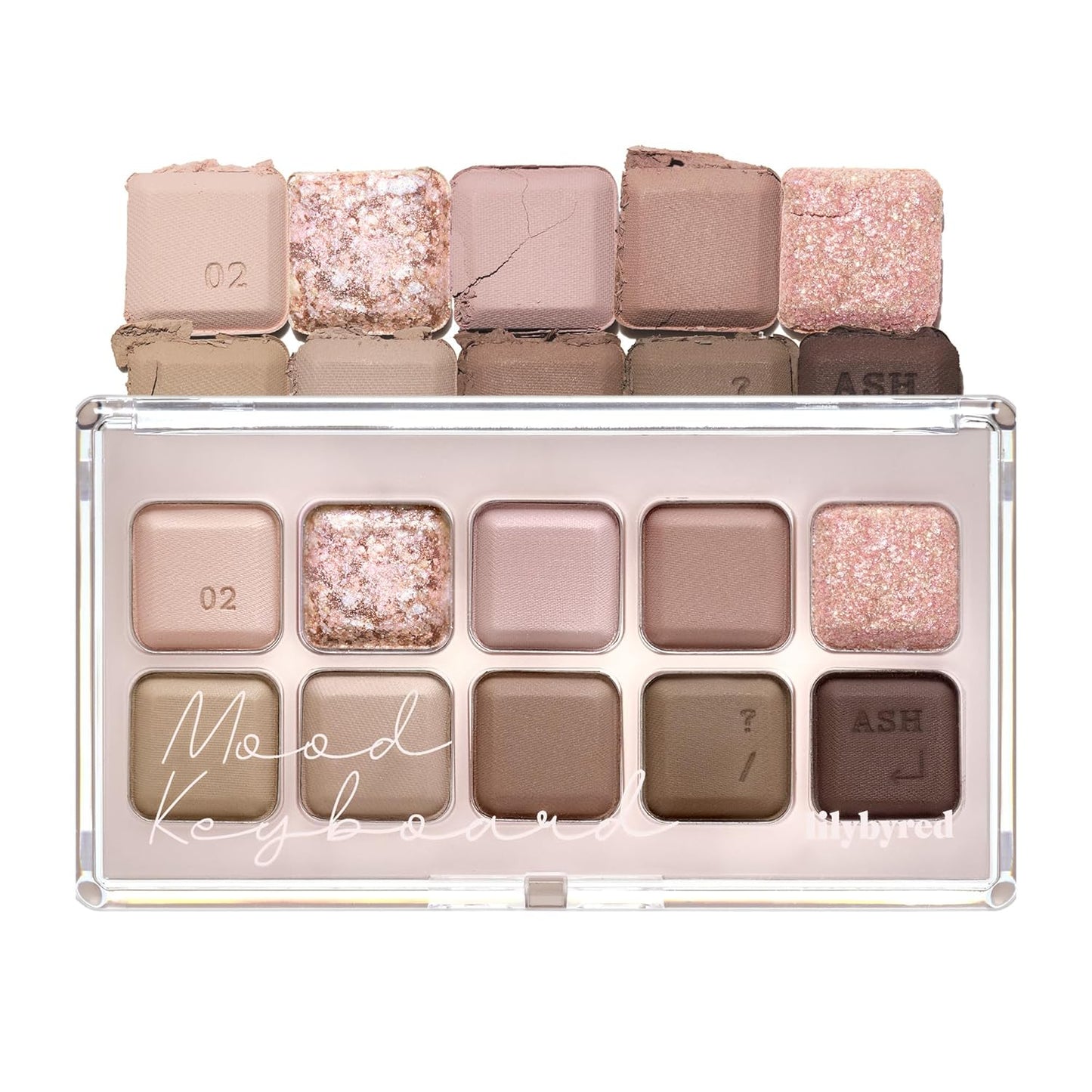 LILYBYRED Mood keyboard eyeshadow palette | Soft neutral ash color, Long-Wearing, glitter, Clear watercolor | Palette With Easy Color Matching For All | K-beauty (02#Ash Mauve)