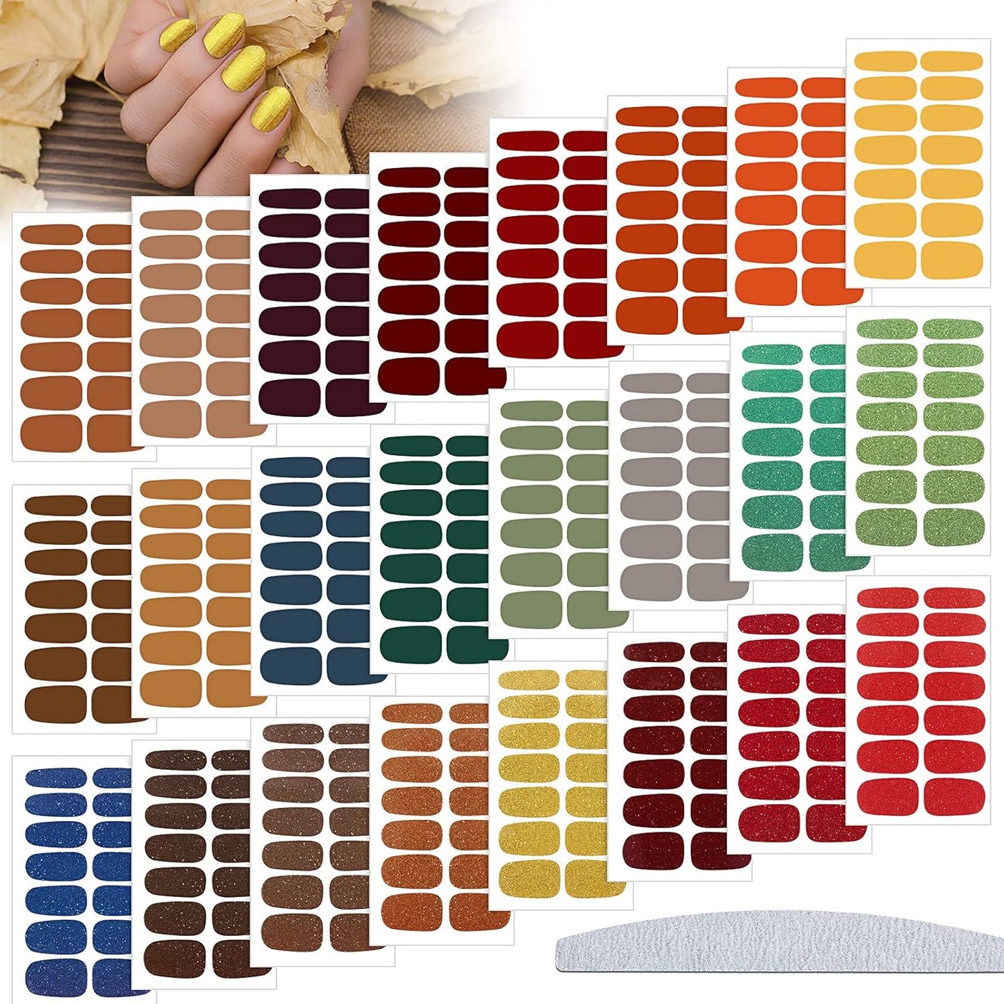 Maitys 336 Pieces 24 Sheets Fall Nail Wraps Gel Nail Stickers Polish Strips Self Adhesive Seasonal Solid Color Decal Manicure Kits with File for Women Girls Holiday(Simple Style,Simple Color)
