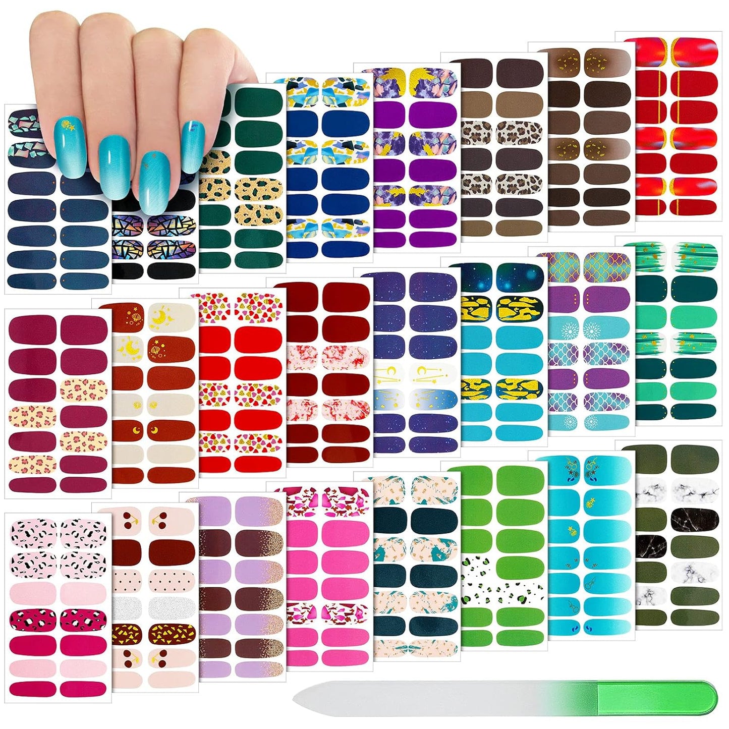 Maitys 336 Pieces 24 Sheets Full Wrap Nail Polish Strips Stickers Self Adhesive Gel Nail Strips Art Decals with File for Women DIY Decorations(Gradient Style)
