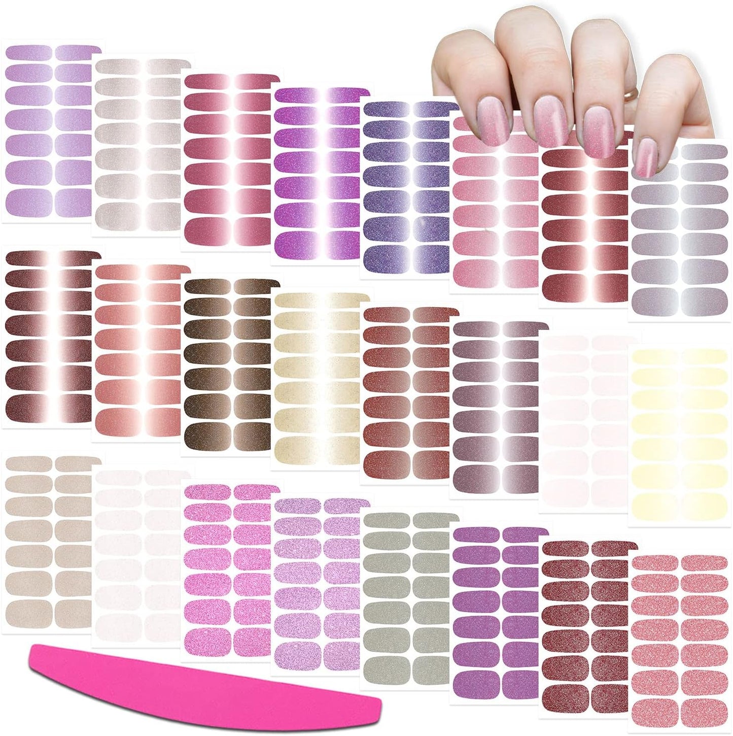 SILPECWEE 24 Sheets Full Nail Wraps Gradient Glitter Nail Polish Strips for Women Gel Nail Strips Self Adhesive Nail Polish Stickers Fingernail Sticker Nails Manicure Kit with 1pc Nail File