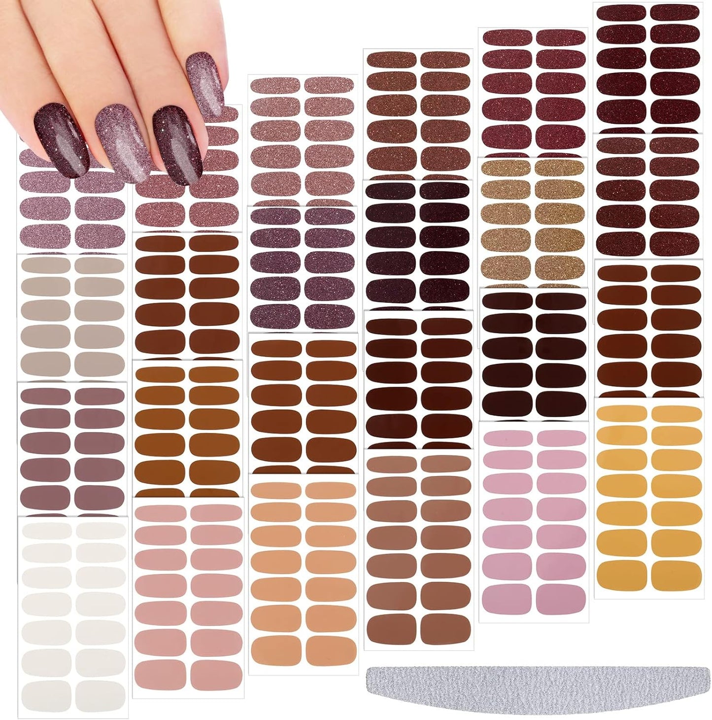 Maitys 336 Pieces 24 Sheets Fall Nail Wraps Gel Nail Stickers Polish Strips Self Adhesive Seasonal Solid Color Decal Manicure Kits with File for Women Girls Holiday(Lovely Style,Lovely Color)