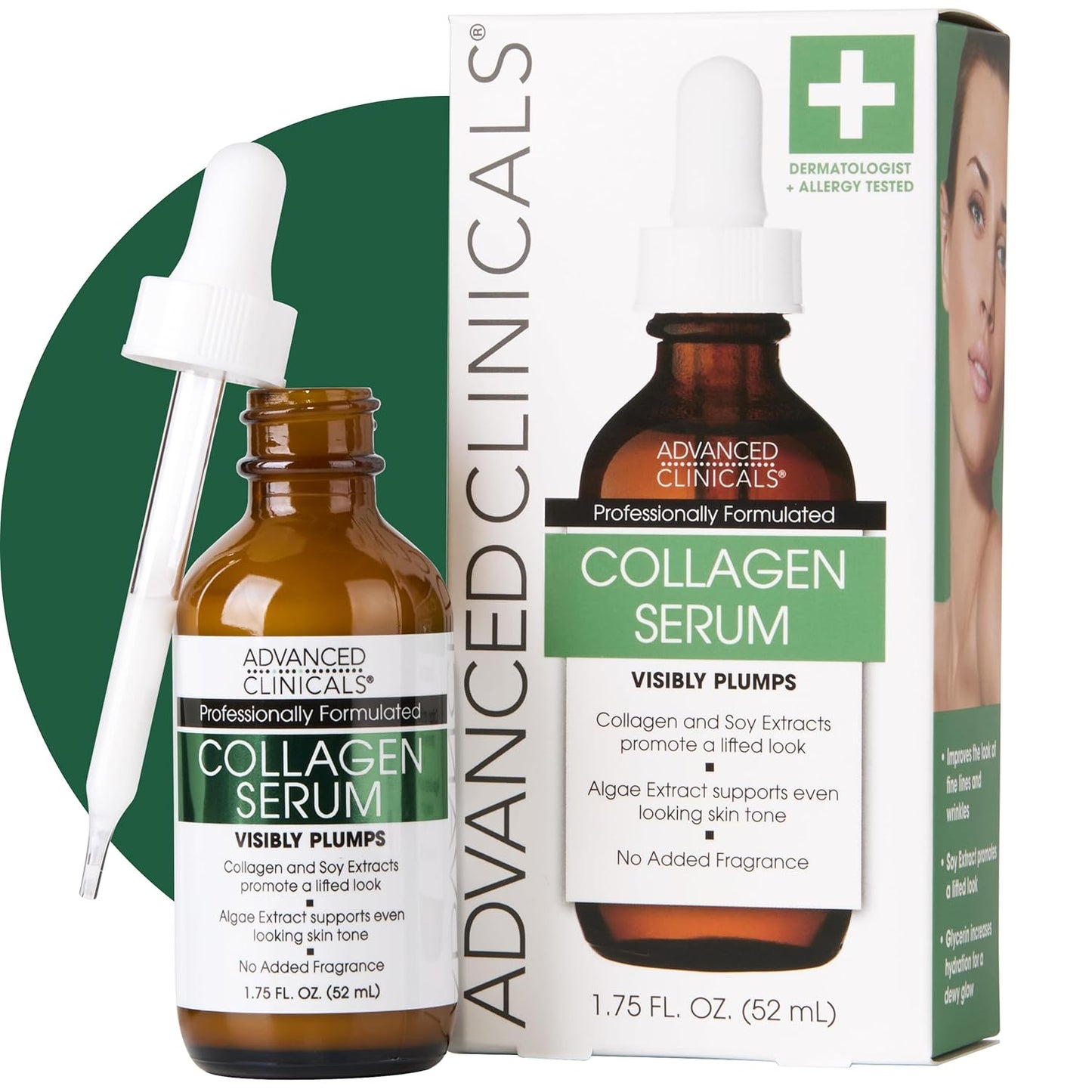 Advanced Clinicals Collagen Serum For Face | Visible Anti Aging Collagen Peptide Serum + Hyaluronic Acid Moisturizer Improves Look Of Wrinkles, Dry Skin, & Fine Lines, No added Fragrance, 1.75 Fl Oz