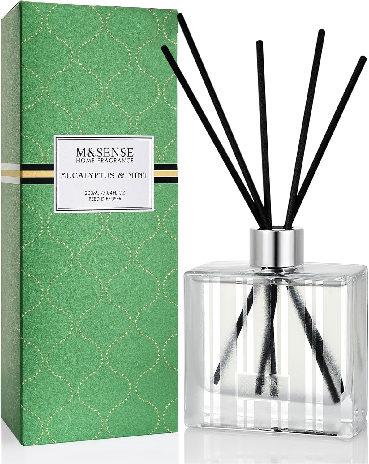 M&SENSE Eucalyptus Spearmint Reed Diffuser Set - 7.04oz Diffuser with Sticks, Rich Fragrance & Refreshing Non-Toxic Scent for Home Bathroom Office Study Other Workspaces Needing Focus, Gifts for Women