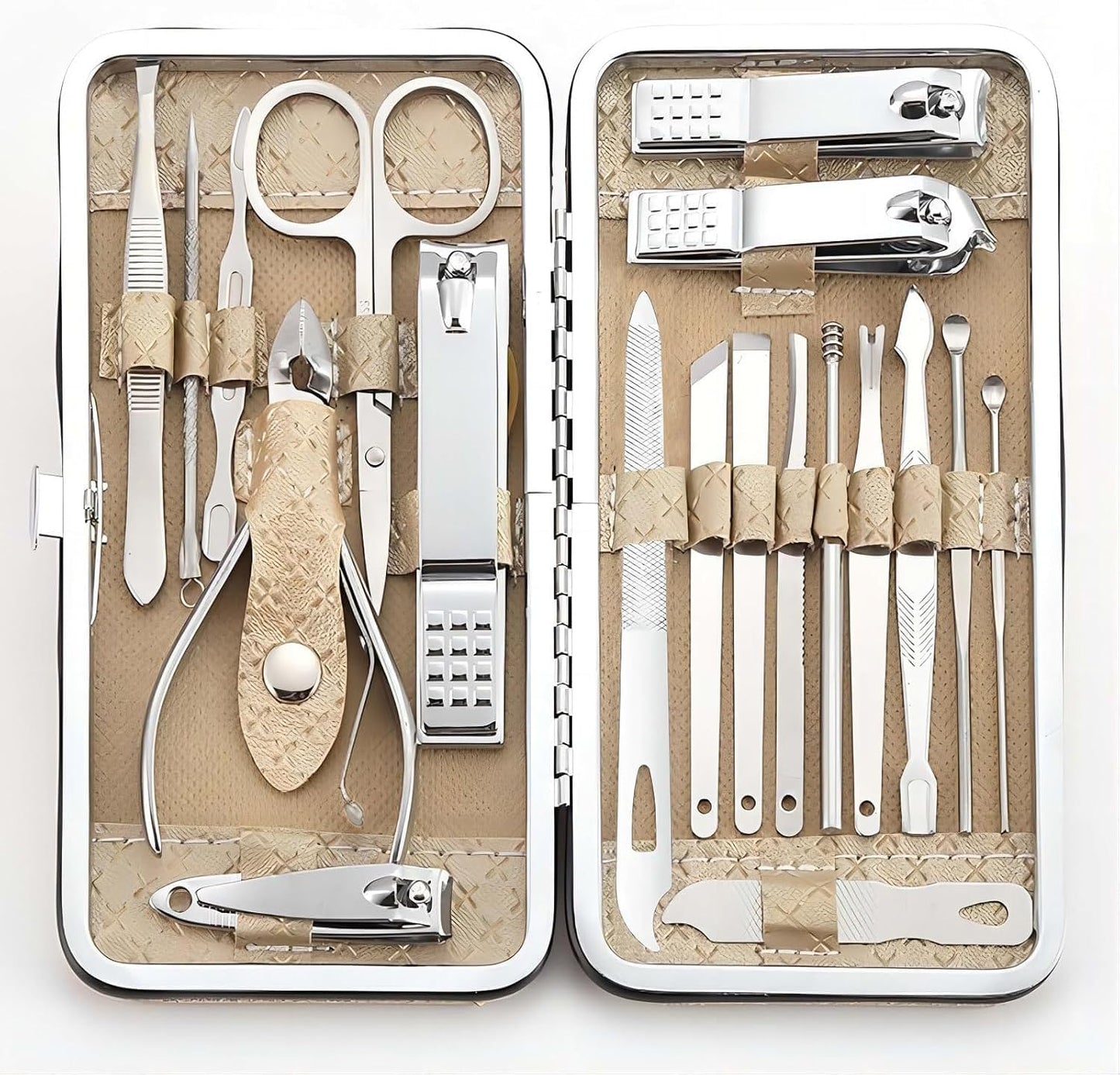 19 Pieces Fingernail and Toenail Professional Manicure Pedicure Nail Clipper Set Stainless Steel Nail Cutter Scissors Grooming Kit with Luxurious Travel Case (Gold)