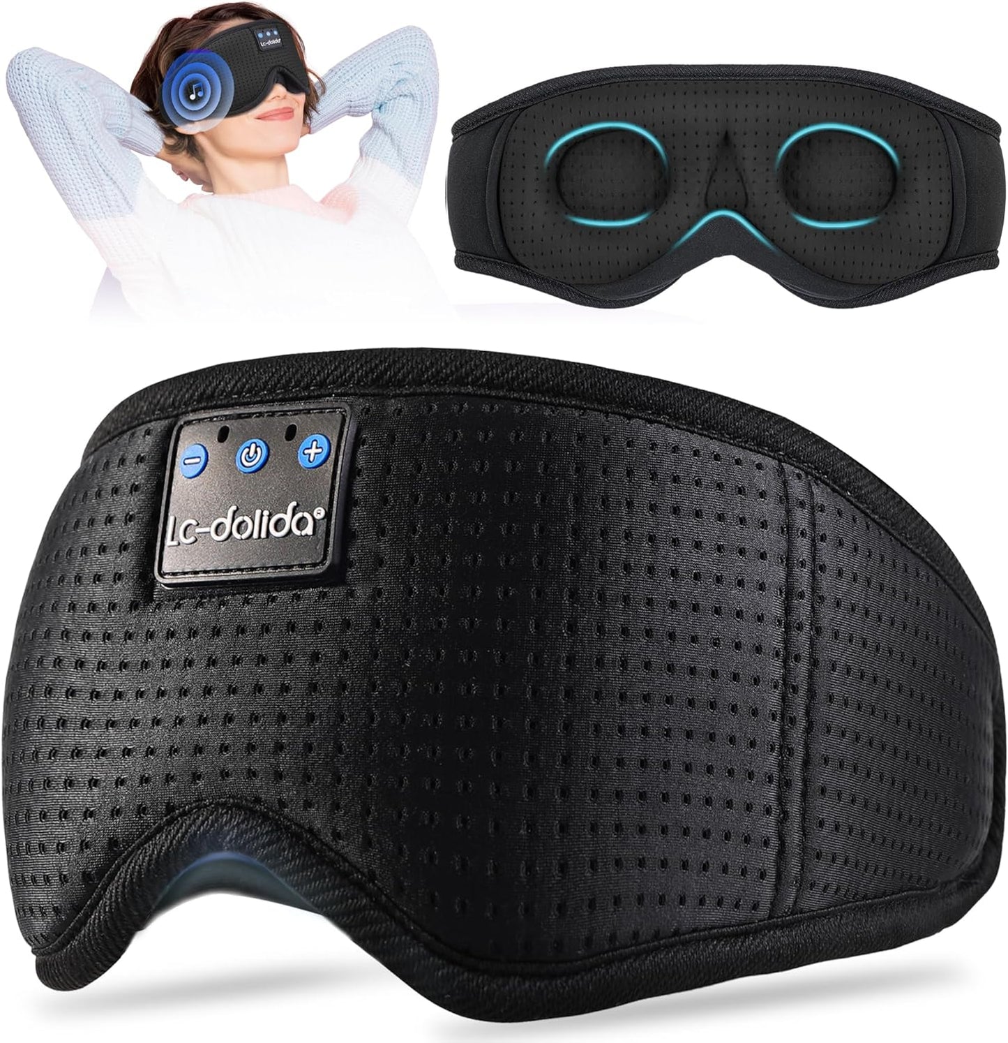 LC-dolida Sleep Headphones, Sleep Mask Bluetooth Wireless Music Eye Mask, Sleeping Headphones for Side Sleepers Sleep Mask with Bluetooth Headphones Ultra-Thin Stereo Speakers Perfect for Sleeping