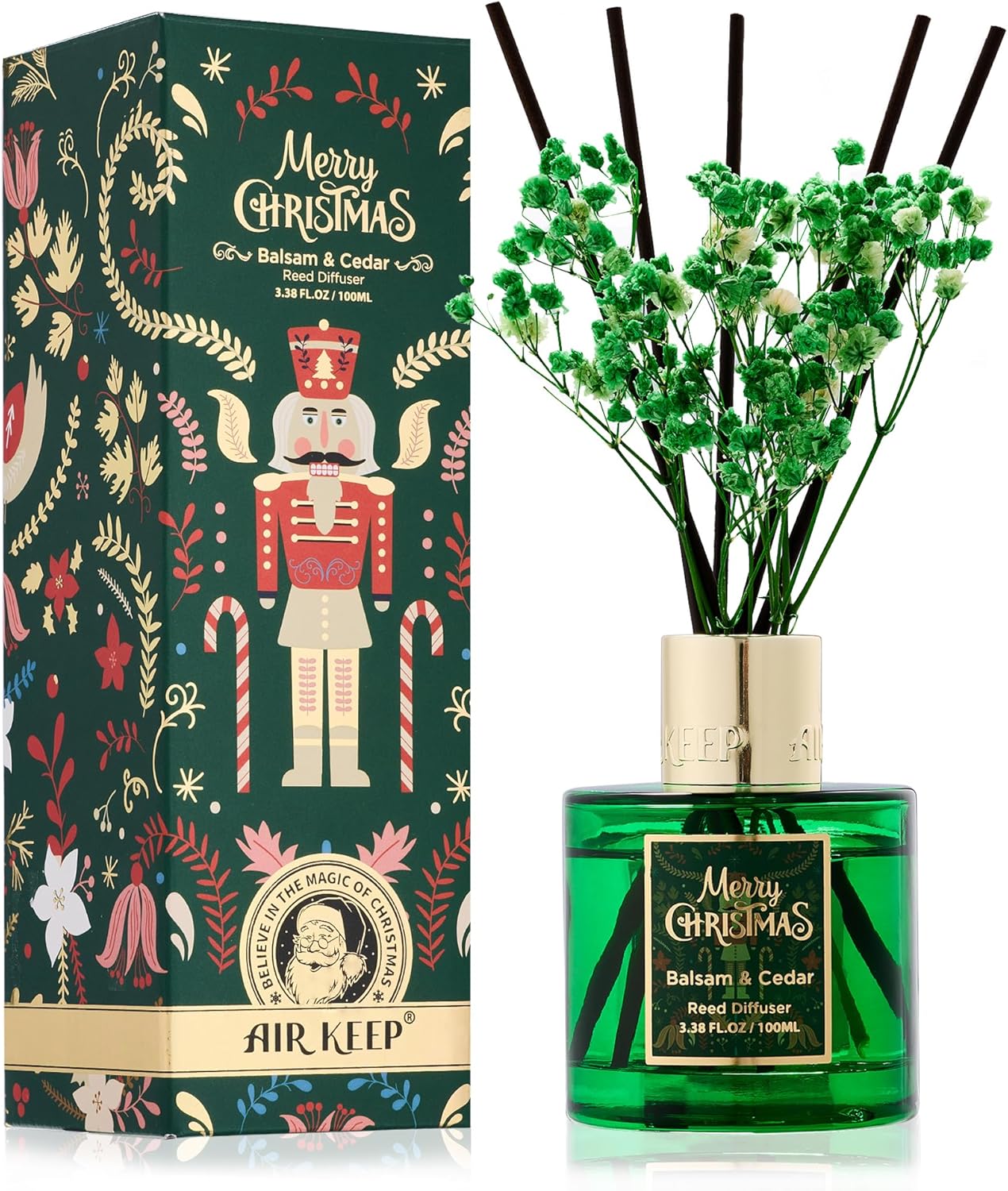 Airkeep Reed Diffuser Set,3.38 fl oz (100 ml) Reed Diffuser - Balsam&Cedar Oil Diffusers with 8 Reed Sticks, Home Fragrance Reed Diffuser for Bathroom Shelf Decor