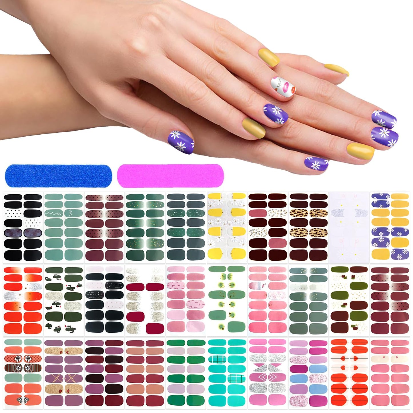 420 Pieces 30 Sheets Nail Wraps with Nail File Nail Polish Strips Glitter Gradient Design Self Adhesive Nail Polish Stickers for Women Girl Nail Art Accessories