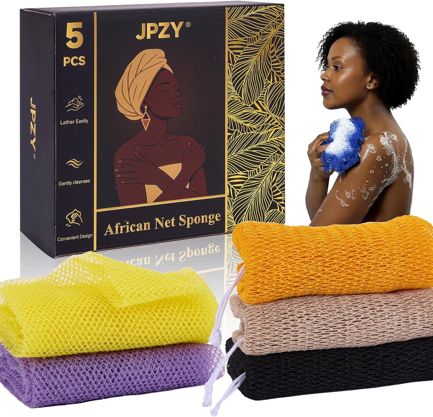 African Sponge Net 5-Piece exfoliating Scrub is Suitable for All Skin Types,Bath Sponge for The face and Body, Durable and Gently Exfoliation