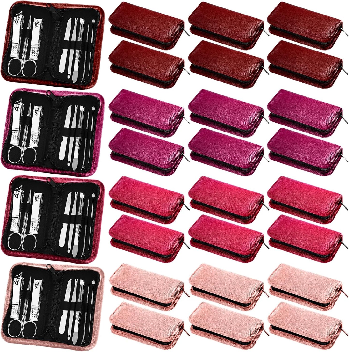 Coume 24 Sets Manicure Set Bulk Vet Tech Week 8 in 1 Nail Clippers Kit Luxurious Travel Case Stainless Steel Nails Care Tool Office Gift for Coworker Medical Assistant Rad Tech Christmas(Red Series)