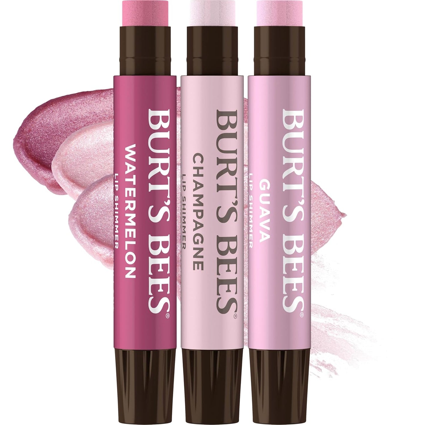Burt's Bees Christmas Gifts, Lip Shimmer Pink Collection, Tinted Lip Balm Stick, Moisturizing for Hydration with Natural Glowy Pigmented Finish & Buildable Color, Value Pack, 3 Tubes x 0.09 Oz