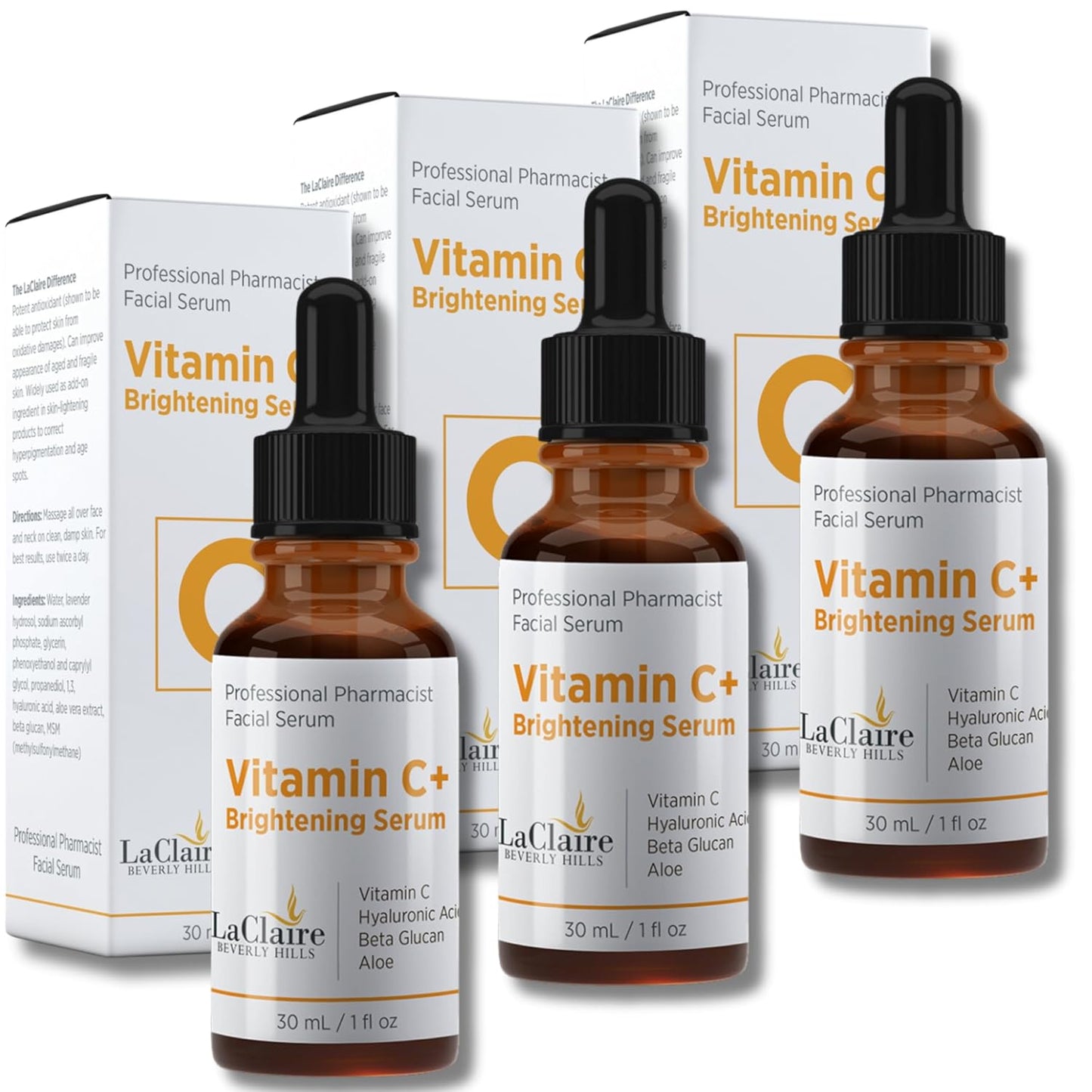 Vitamin C+ serum 3-Pack, Strong vitamin C serum, brightening serum for face, topical facial serum with Hyaluronic acid, Vitamin C facial brightening serum, Vitamin C+, Made in the USA